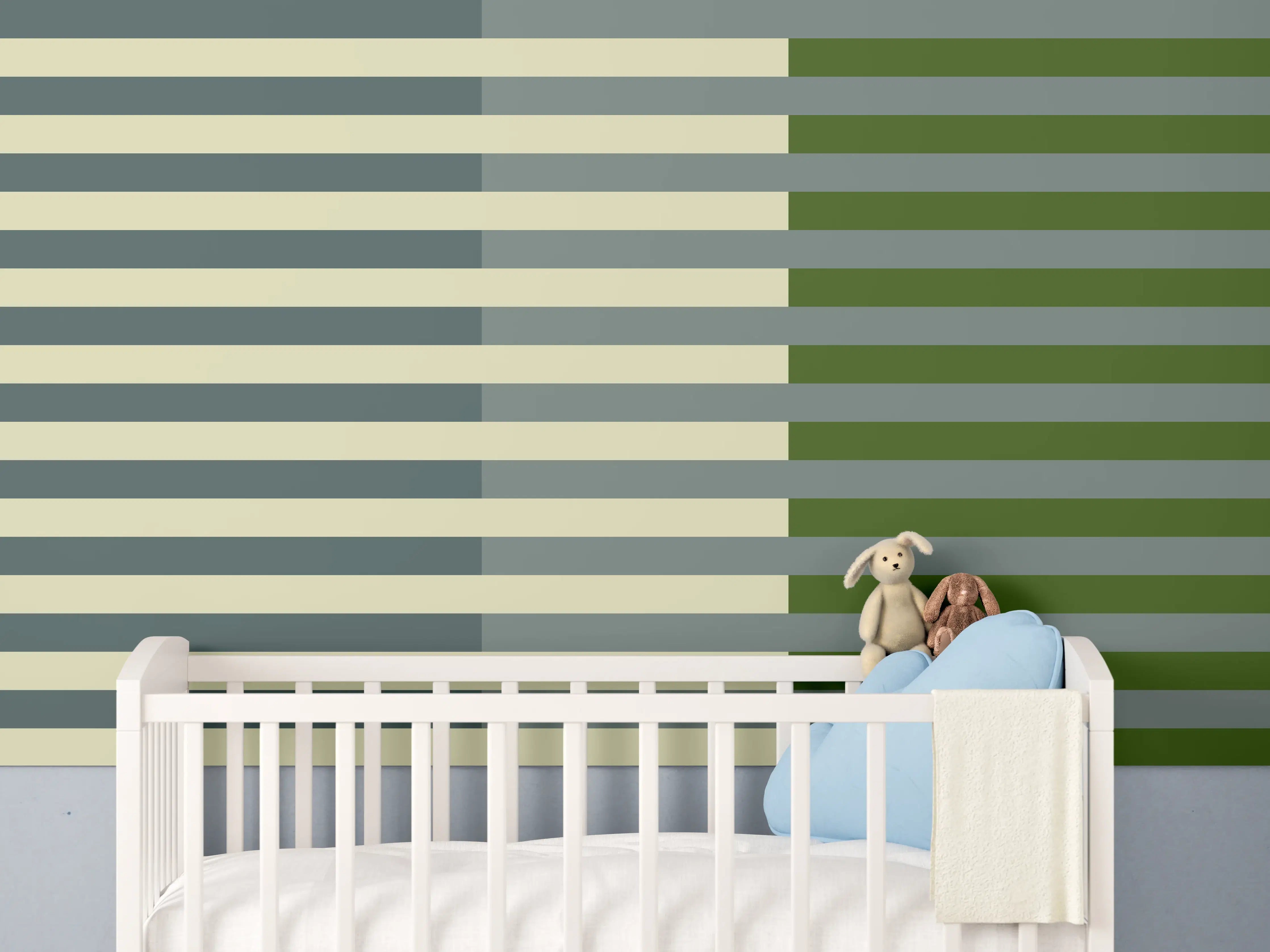 Babyzimmer Wandgestaltung - The Greens - Multy Stripes - Avocado