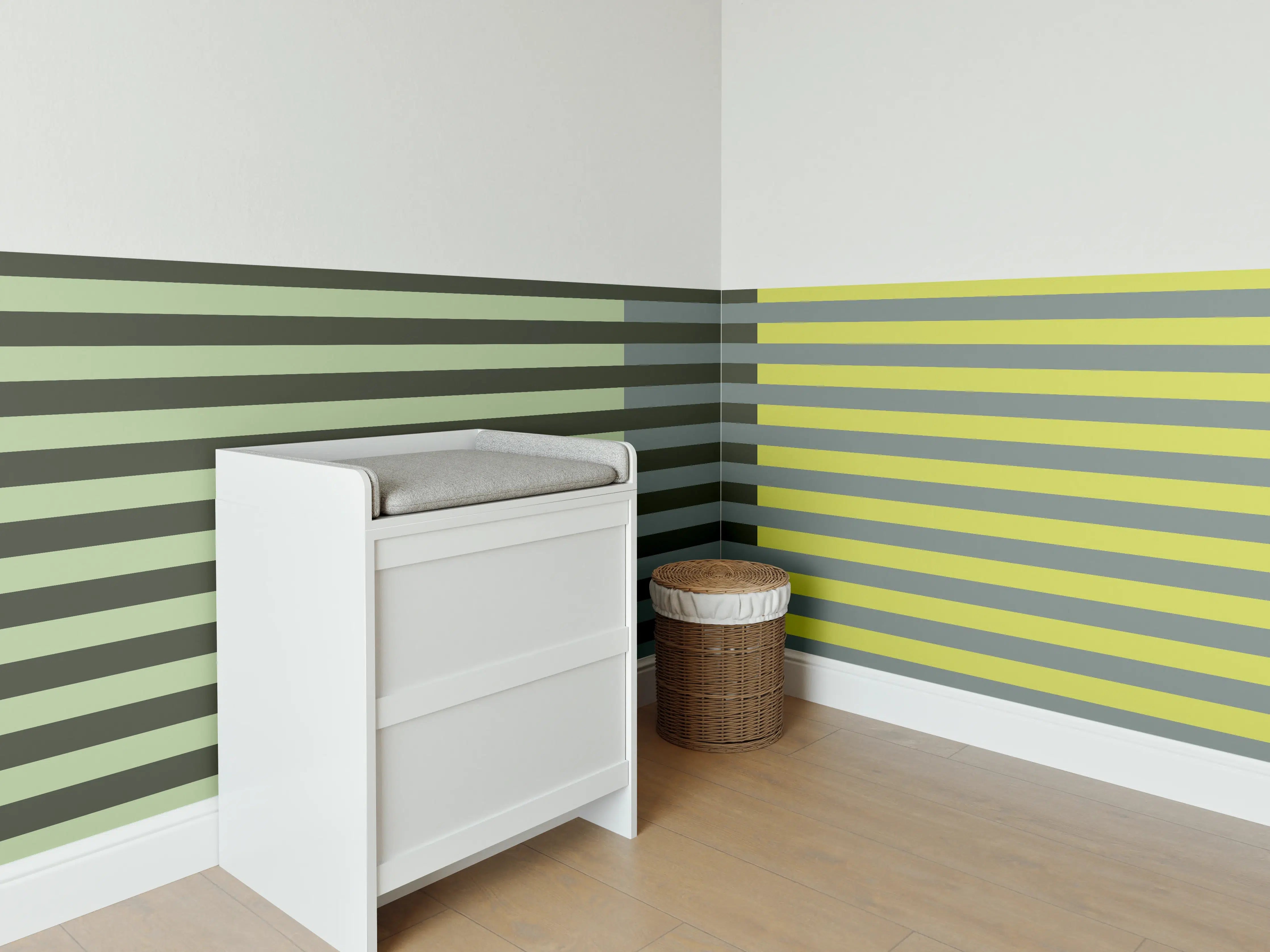 Babyzimmer Wandgestaltung - The Greens - Multy Stripes - Matcha