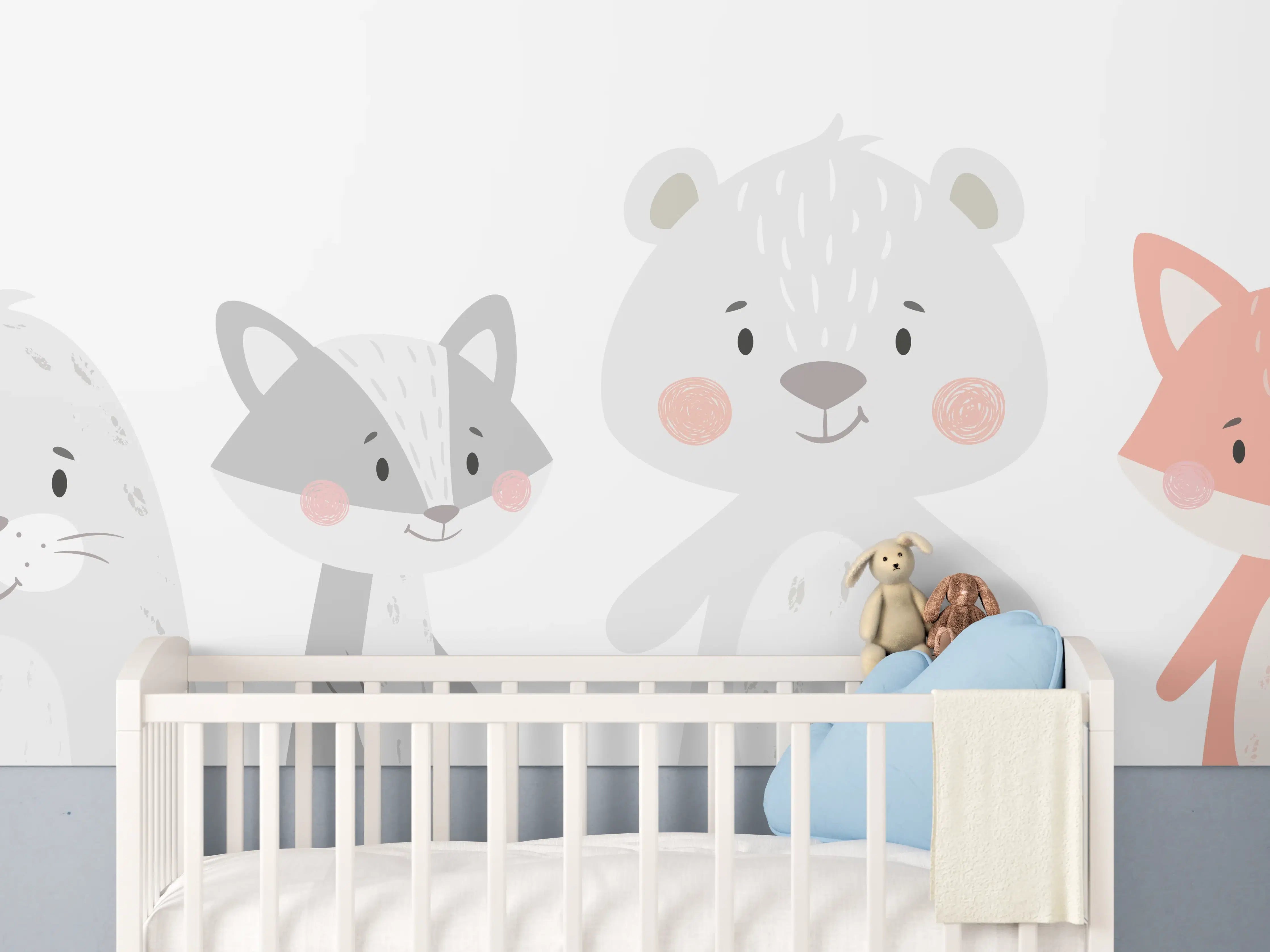 Babyzimmer Wandgestaltung - Tierfreunde Pastell Illustration