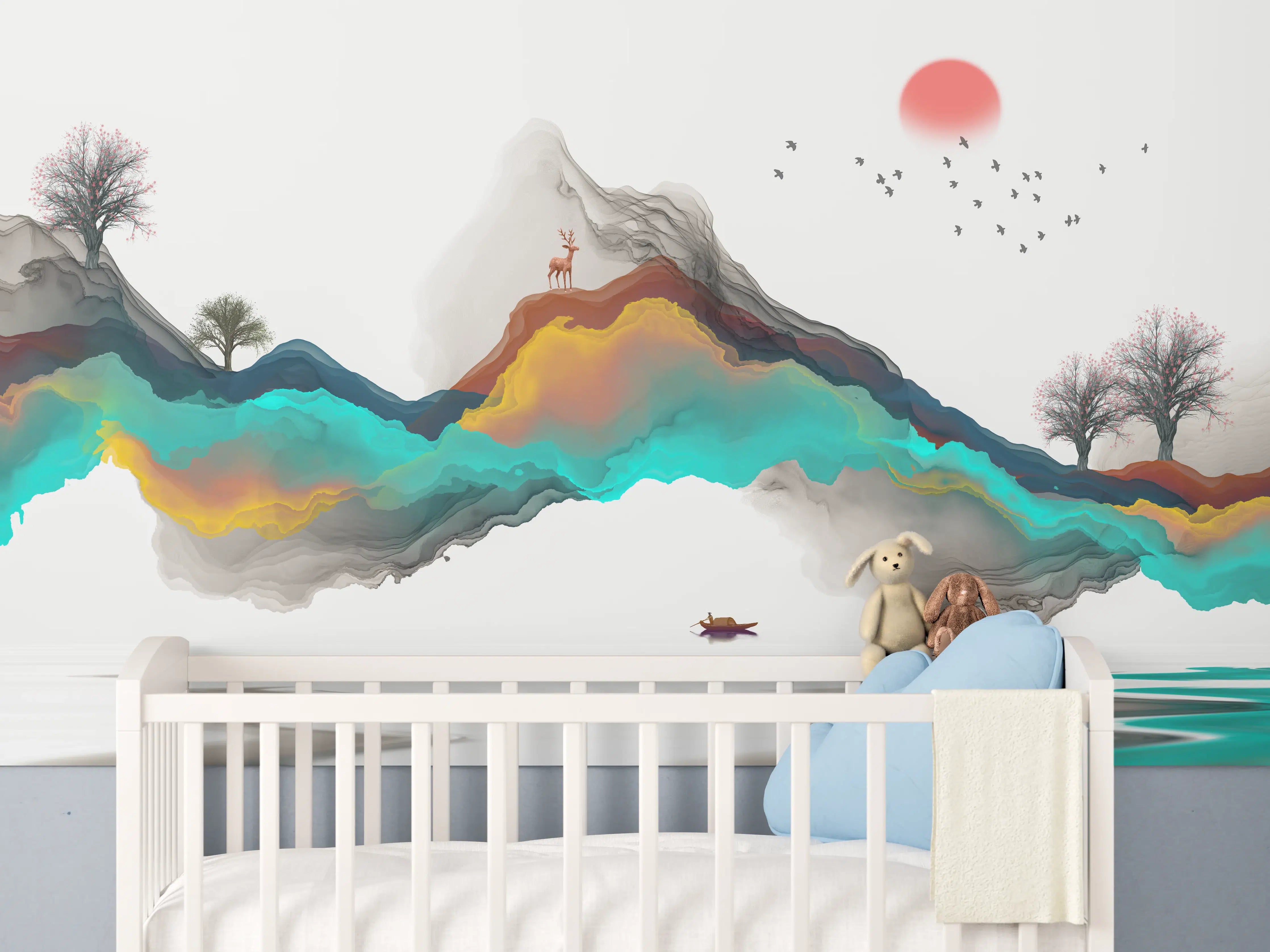 Babyzimmer Wandgestaltung - Tinte Linie Dekoration Landschaft