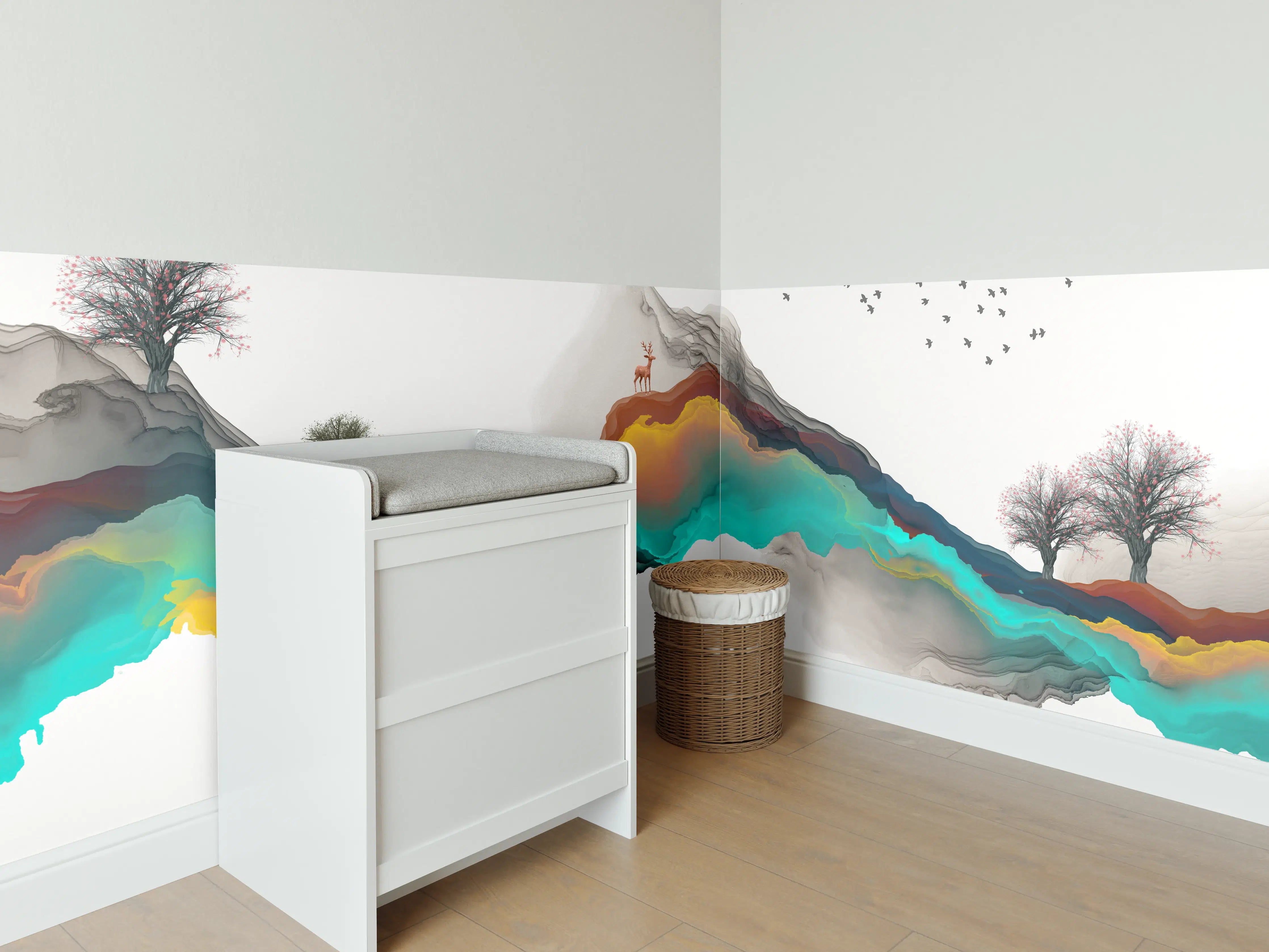 Babyzimmer Wandgestaltung - Tinte Linie Dekoration Landschaft