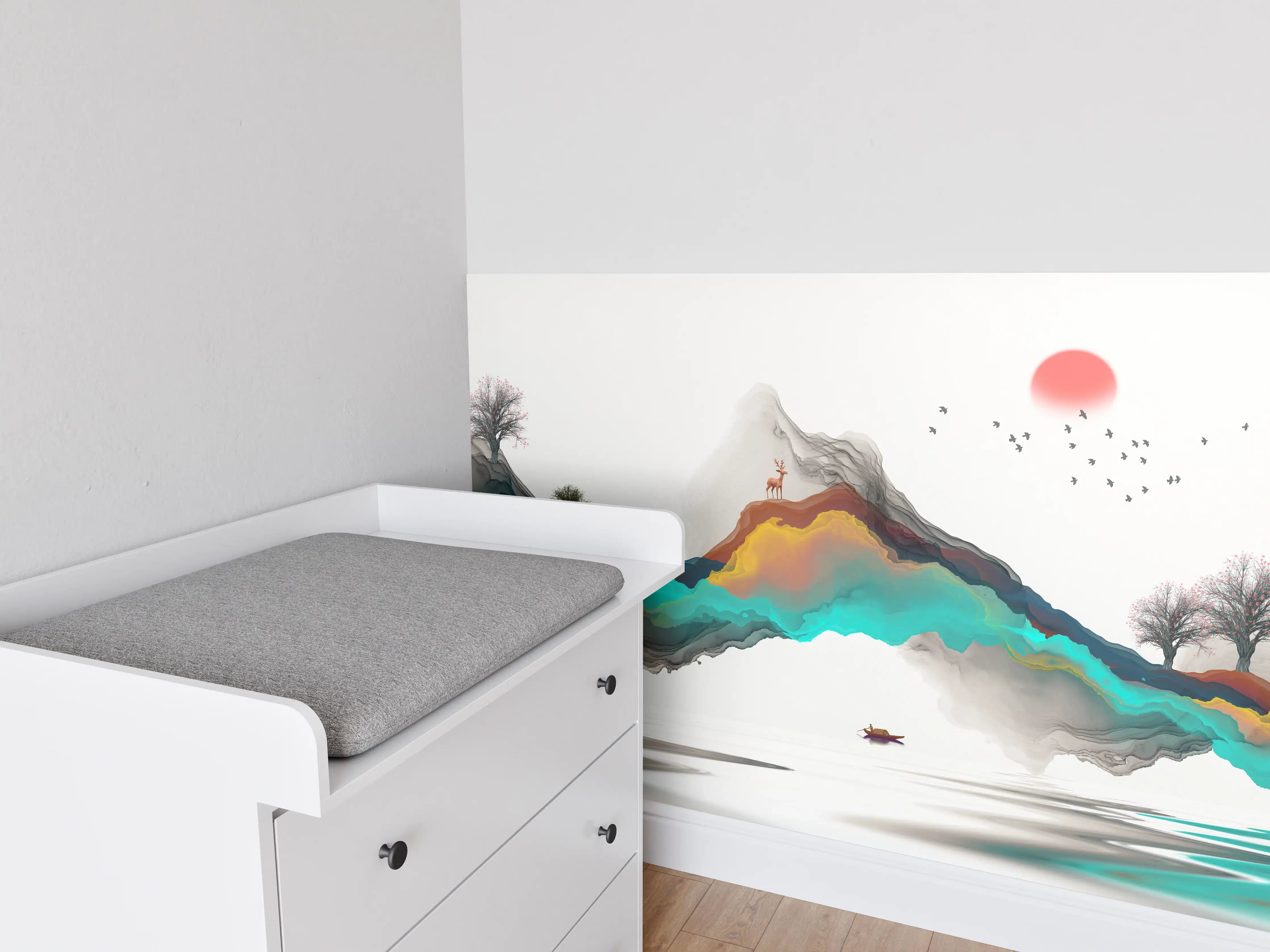 Babyzimmer Wandgestaltung - Tinte Linie Dekoration Landschaft