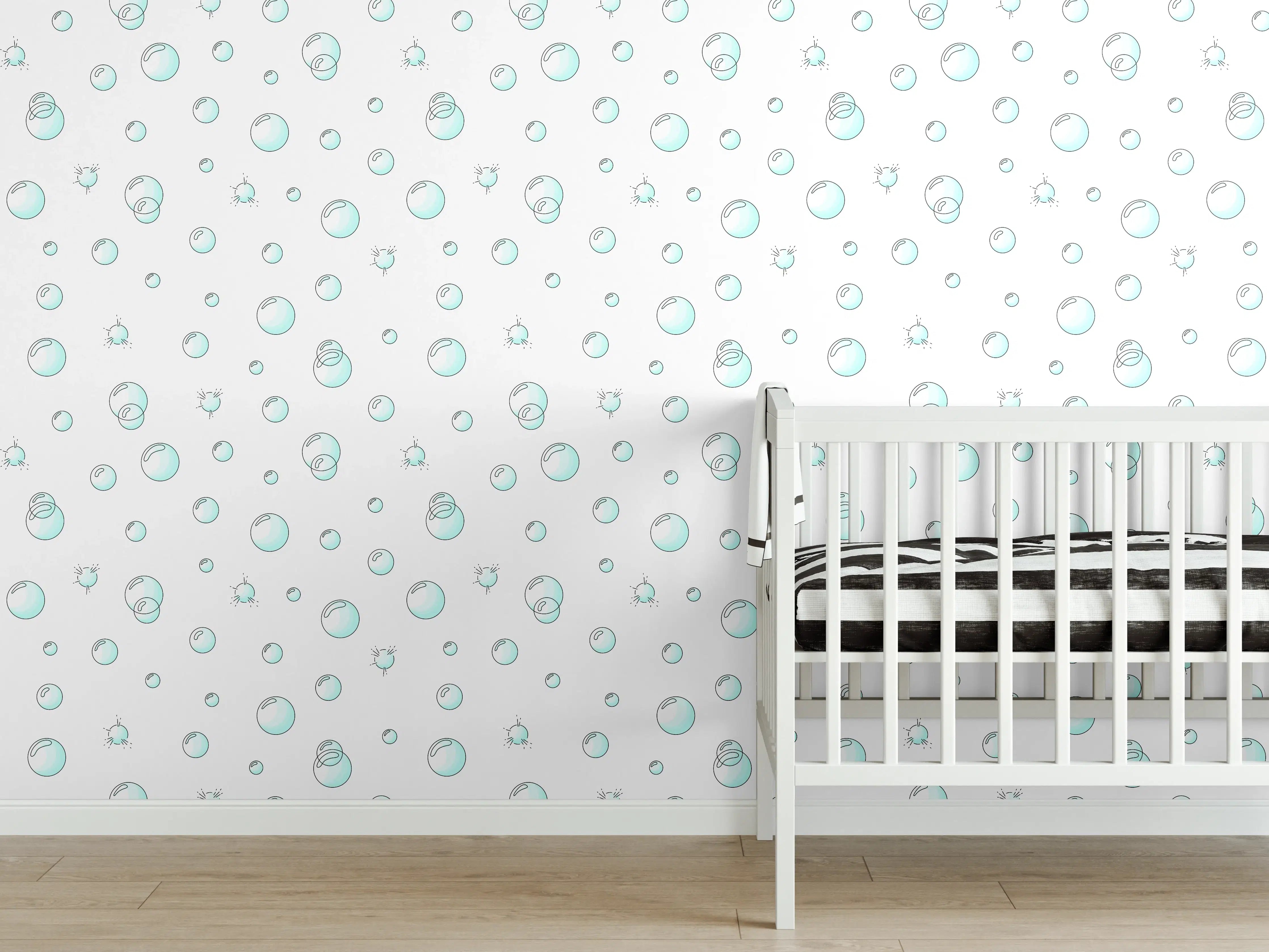 Babyzimmer Wandgestaltung - Transparente Wassertröpfchen auf weißem Hintergrund