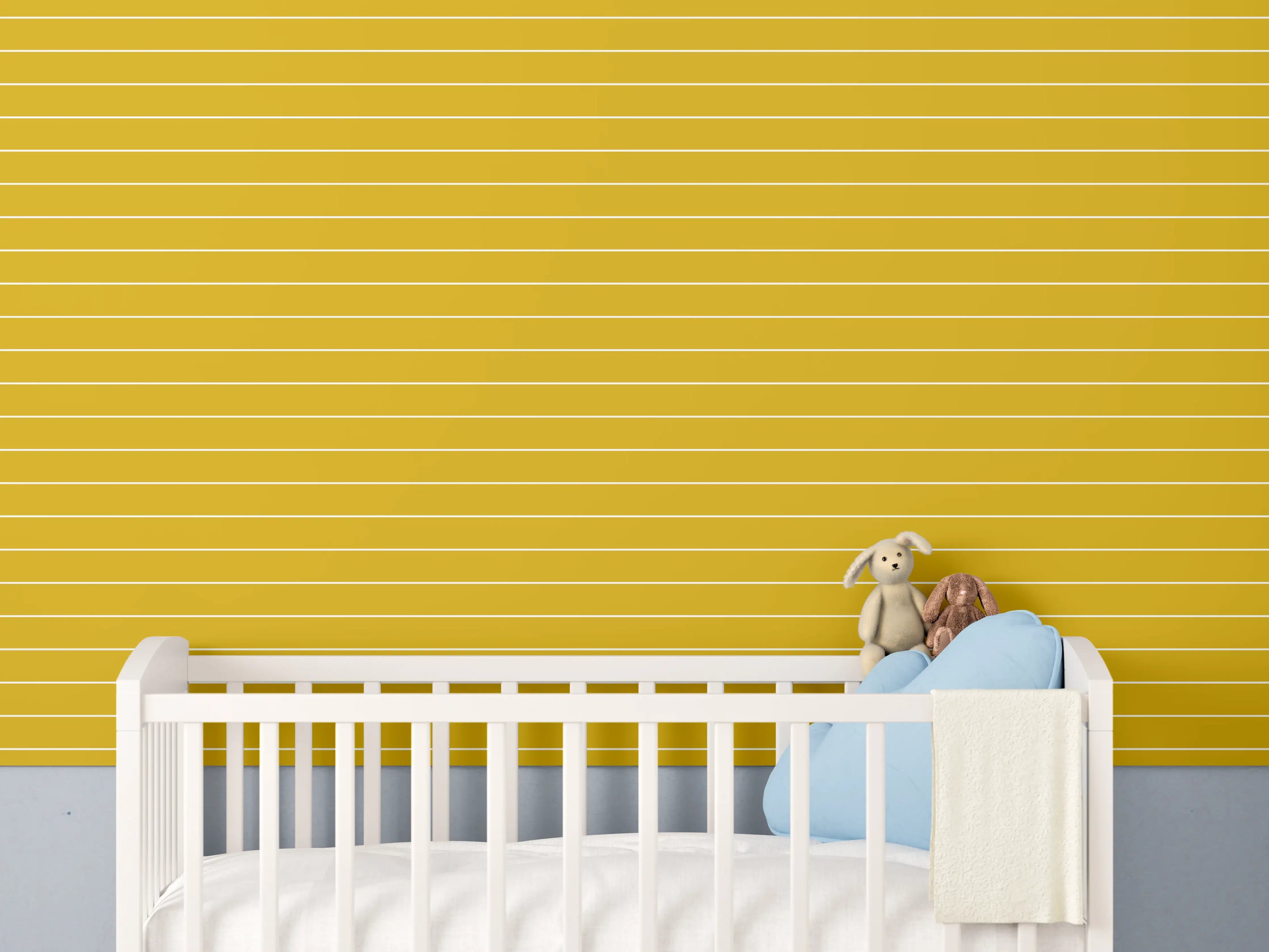 Babyzimmer Wandgestaltung - Trendige Senffarbe mit geraden Linien