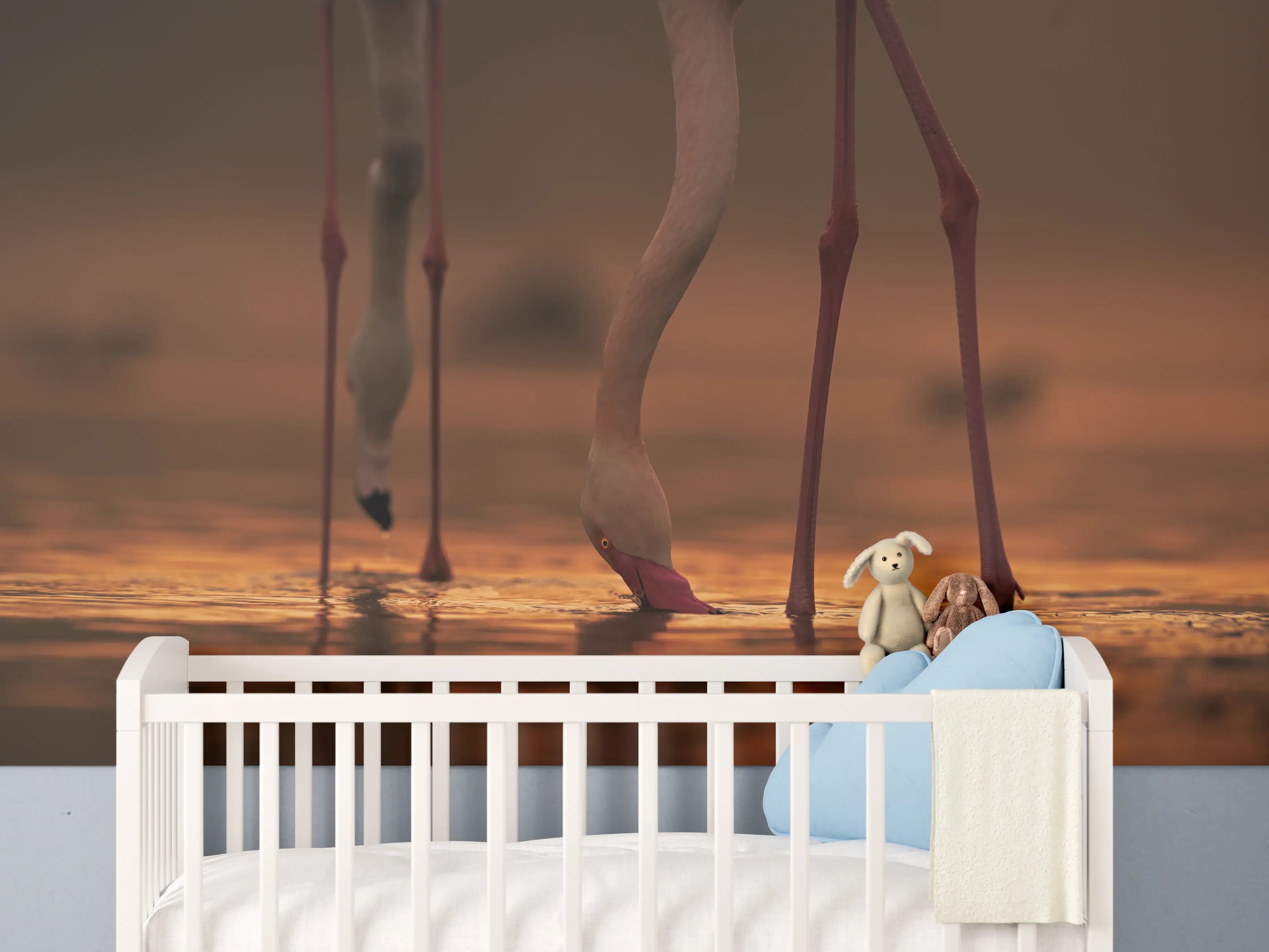 Babyzimmer Wandgestaltung - Trinkende Flamingos