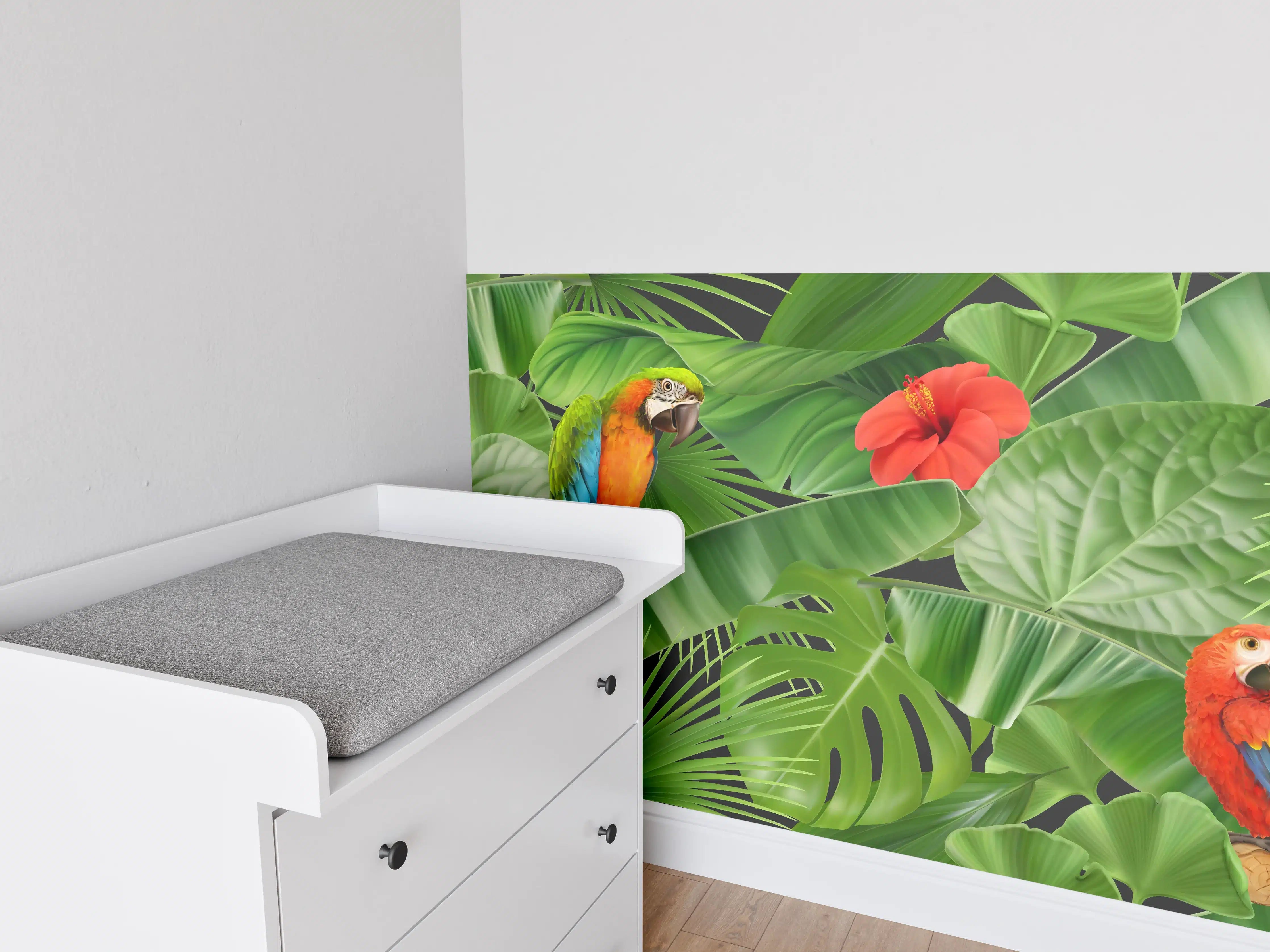 Babyzimmer Wandgestaltung - Tropen-Papageien Dschungel-Muster