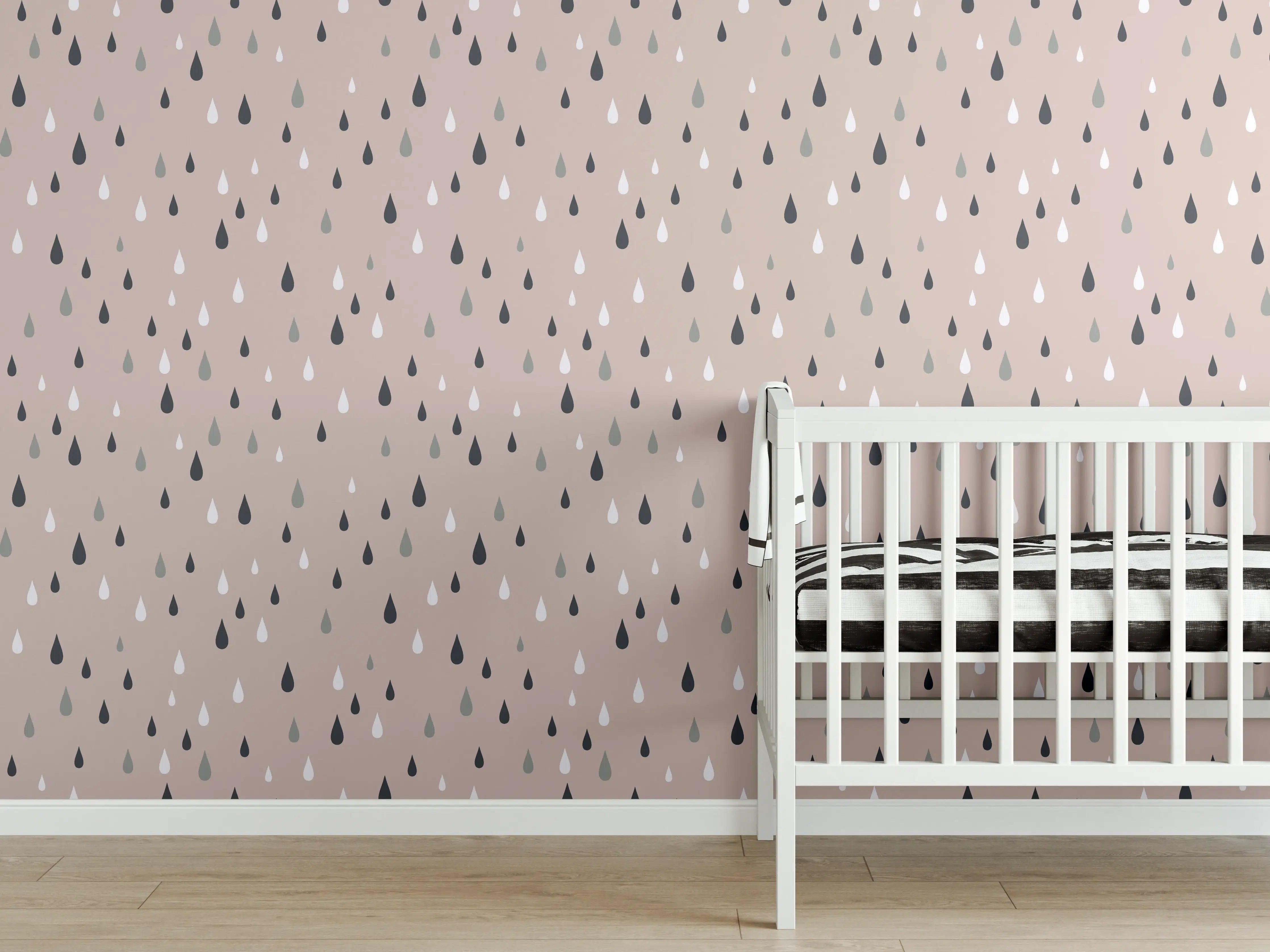 Babyzimmer Wandgestaltung - Tropfende Regentropfen auf beigem Hintergrund