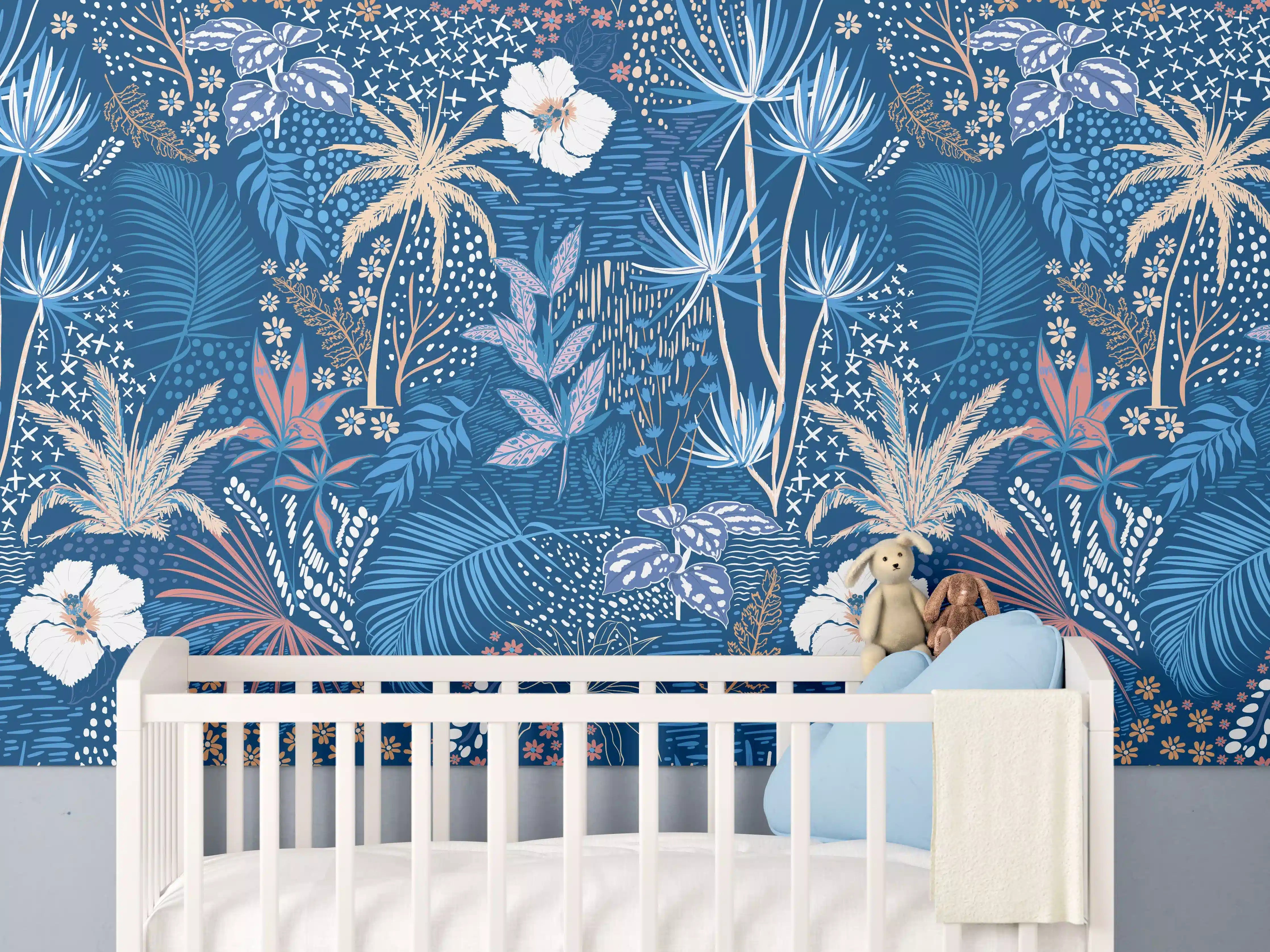 Babyzimmer Wandgestaltung - Tropische Azurblätter
