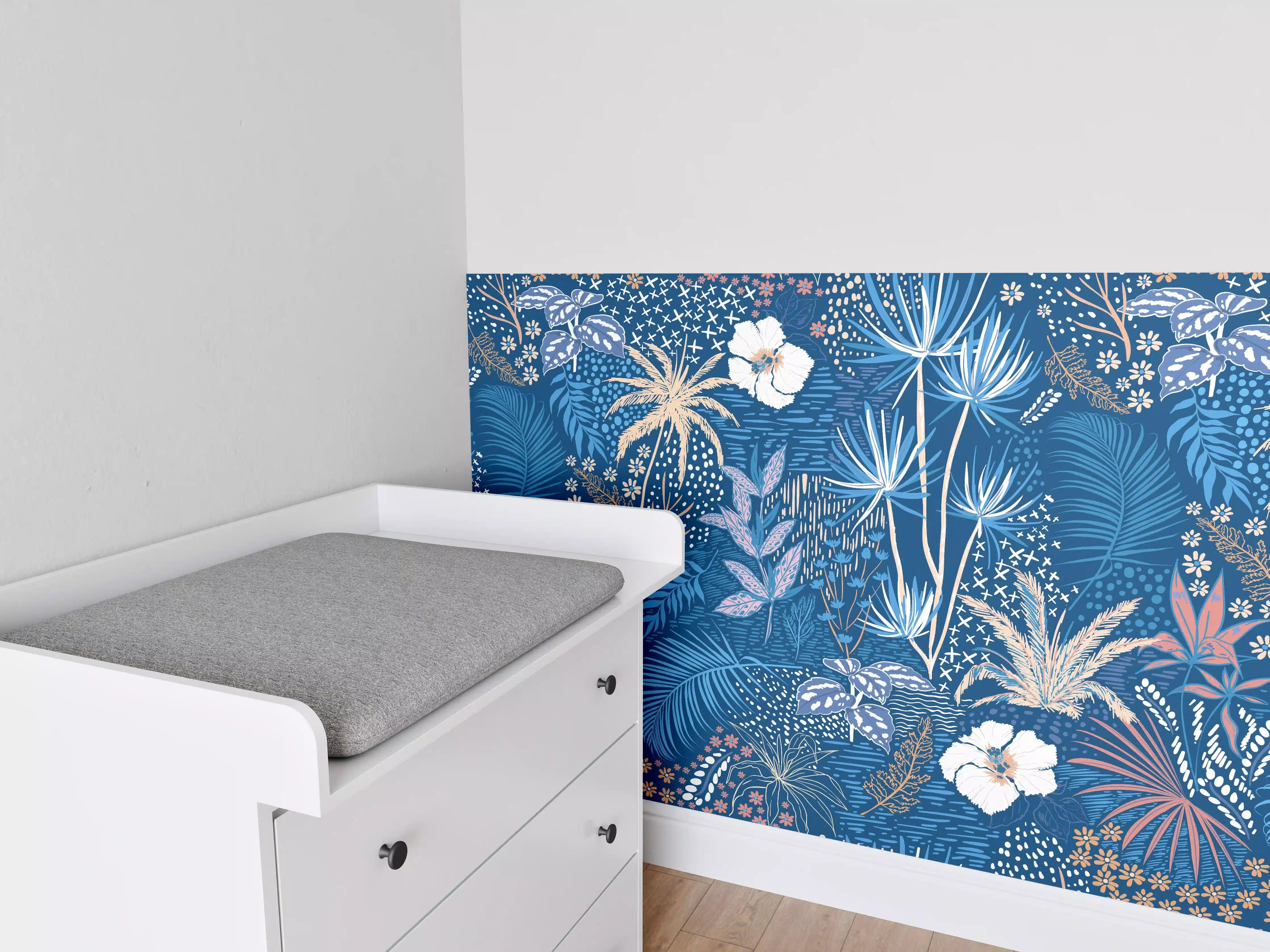 Babyzimmer Wandgestaltung - Tropische Azurblätter