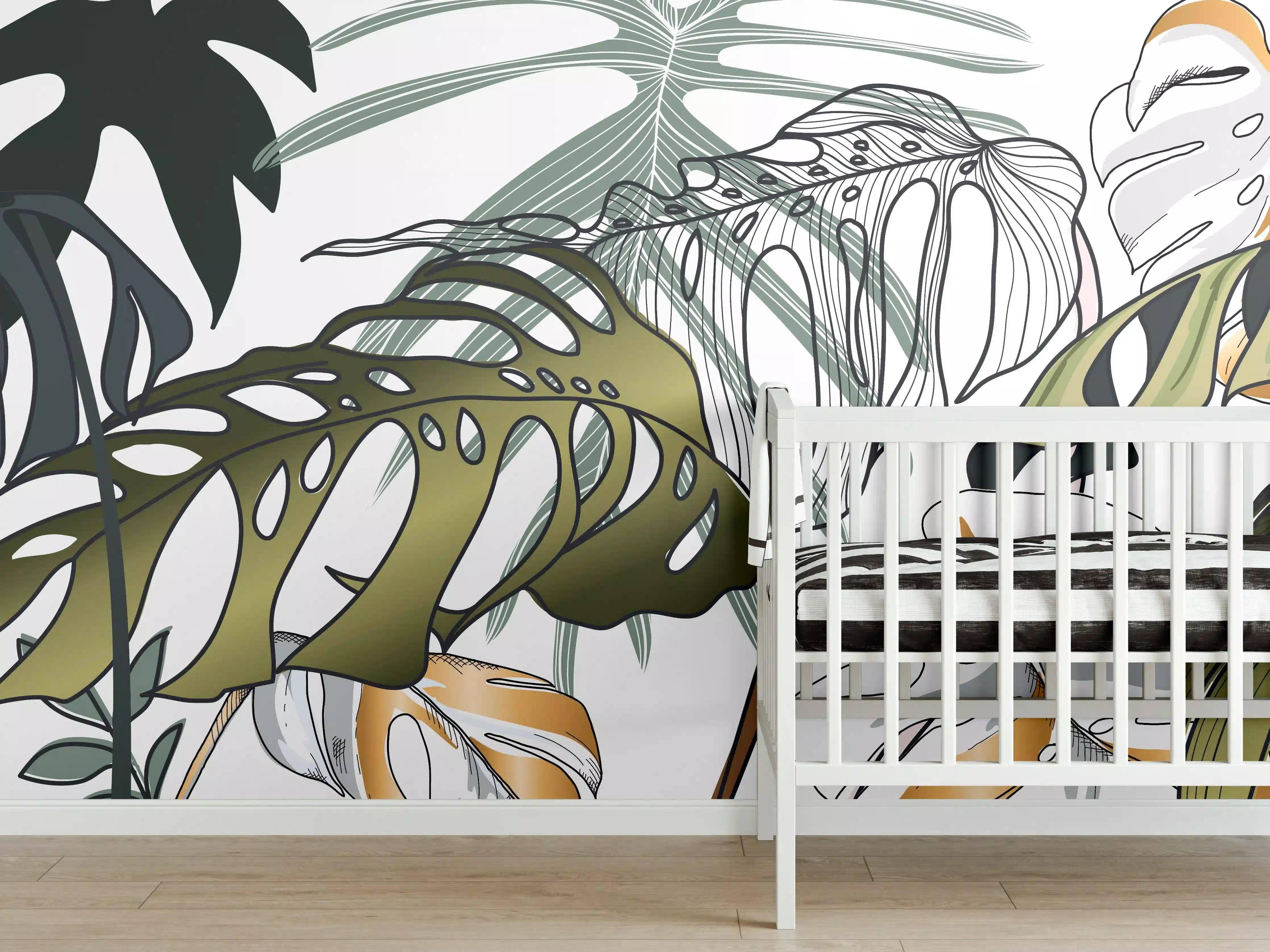 Babyzimmer Wandgestaltung - Tropische Blätter