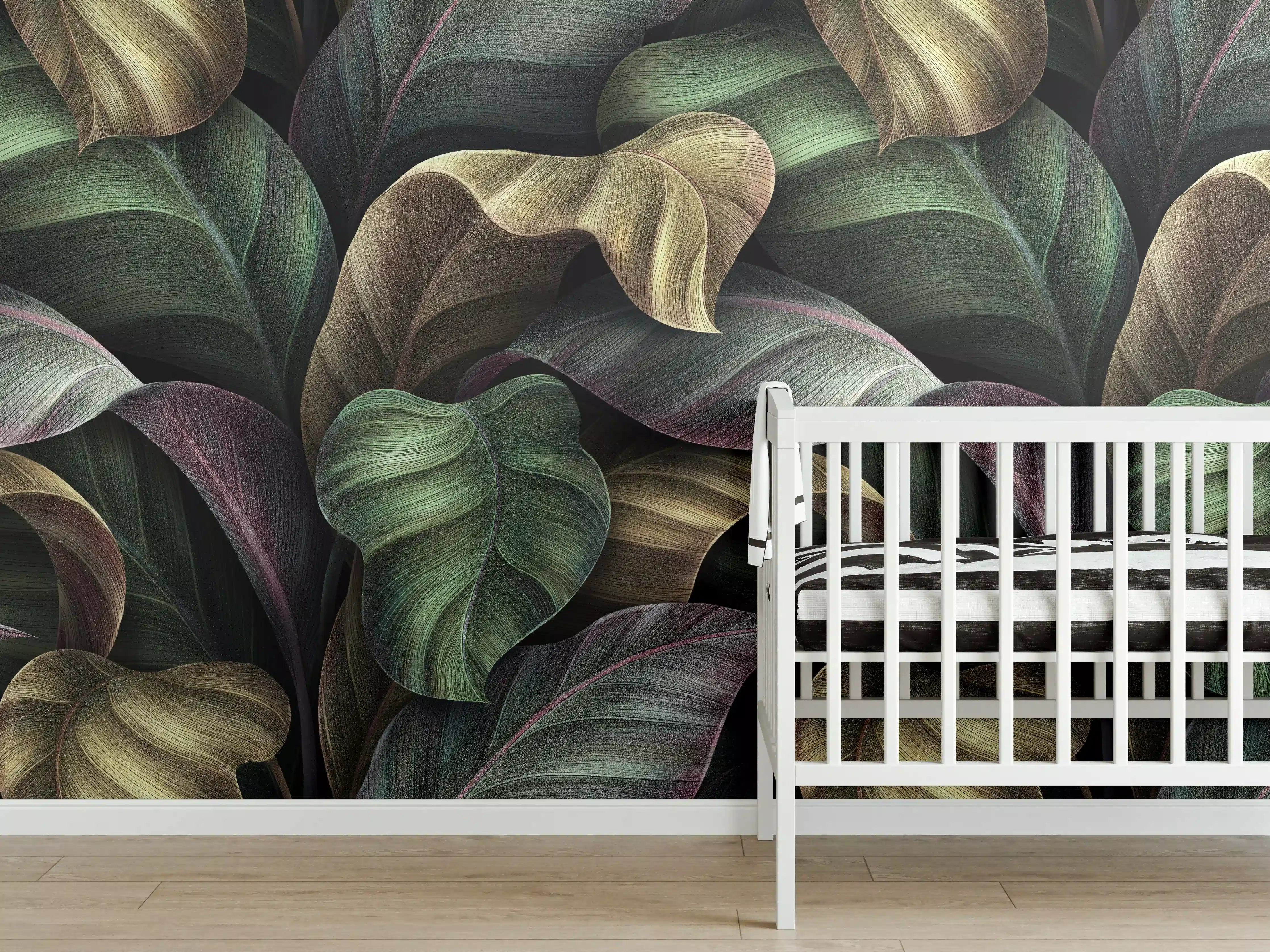 Babyzimmer Wandgestaltung - Tropische Blätter in Gold - Malerei