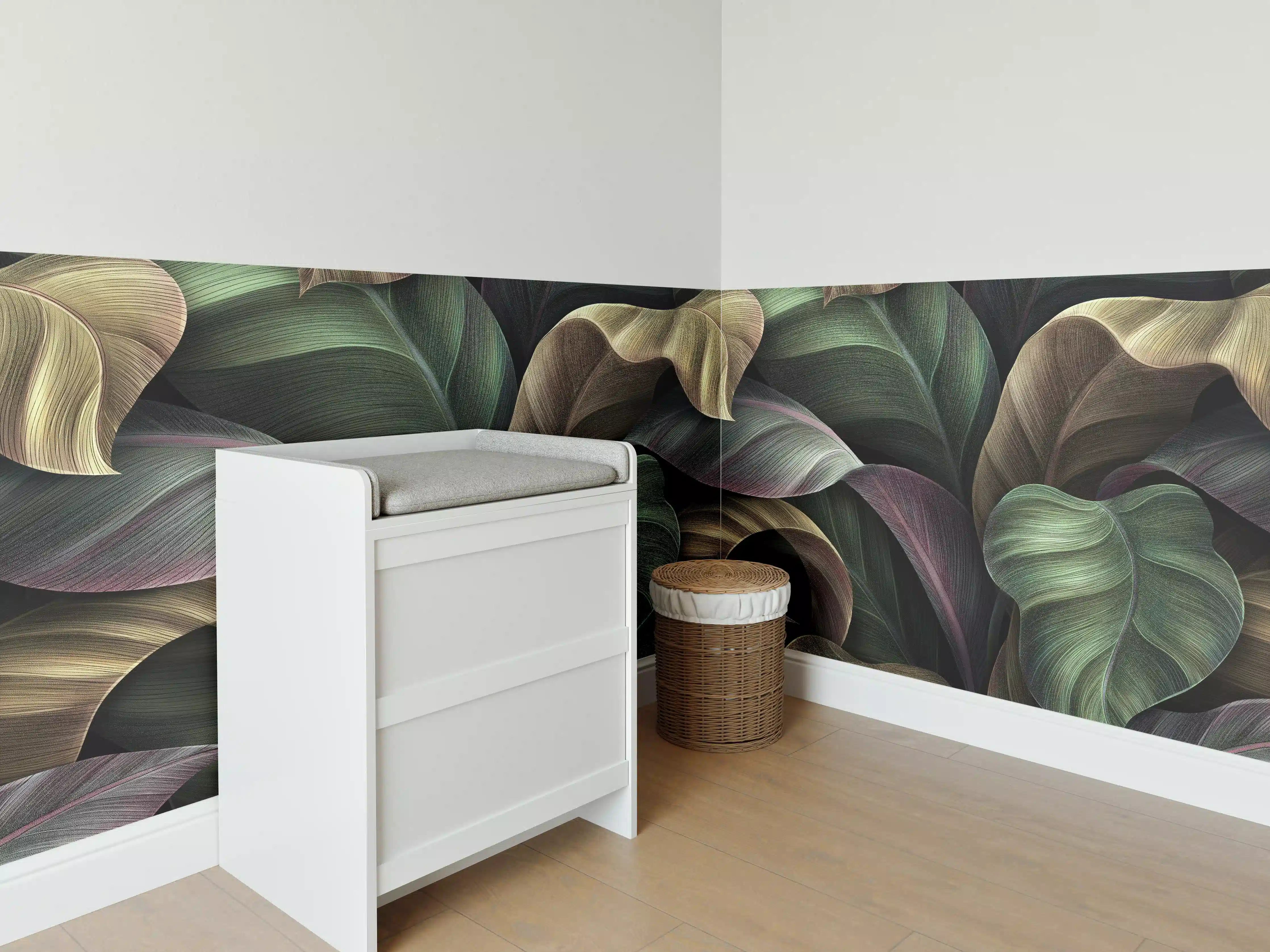 Babyzimmer Wandgestaltung - Tropische Blätter in Gold - Malerei