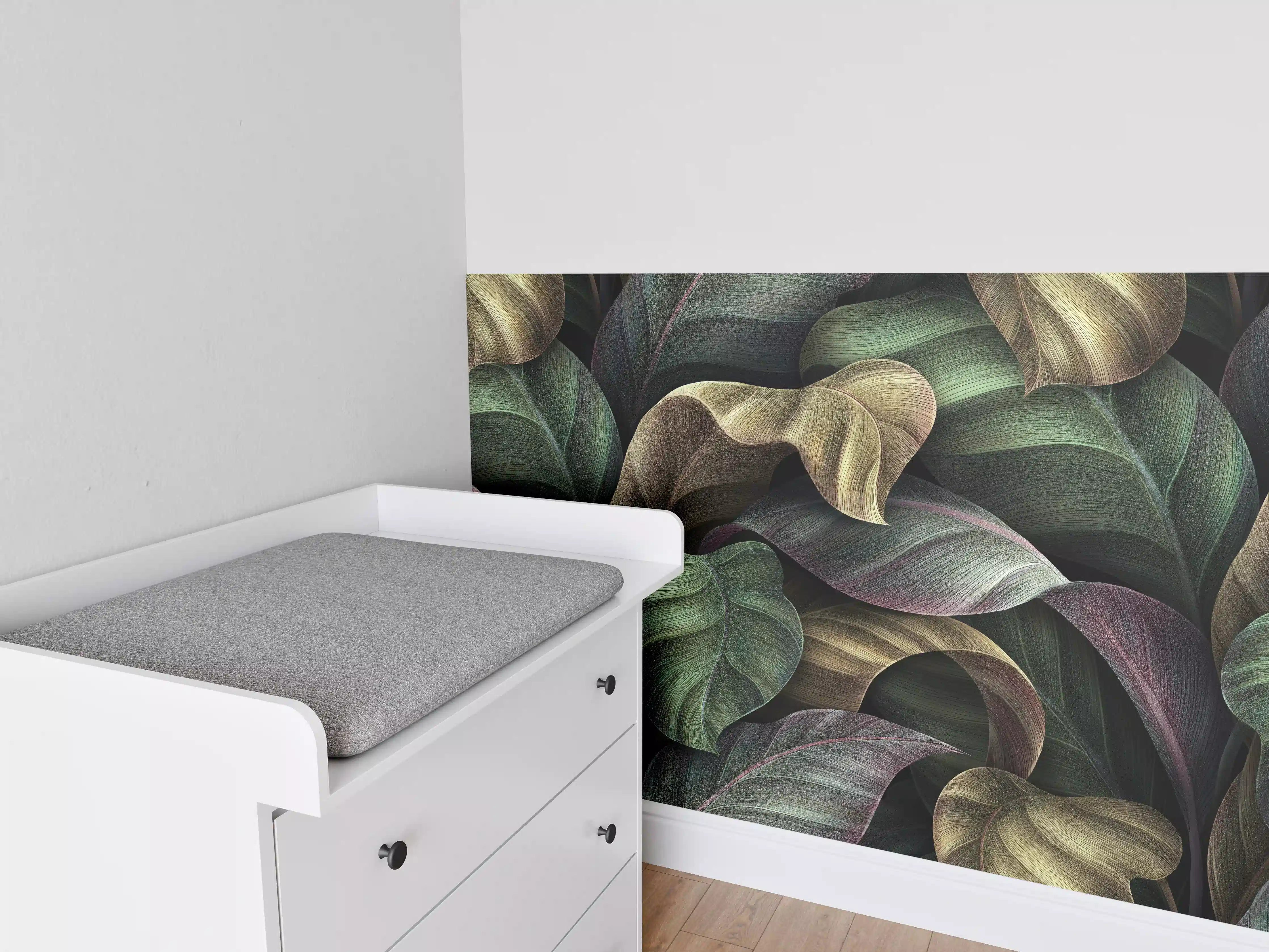 Babyzimmer Wandgestaltung - Tropische Blätter in Gold - Malerei