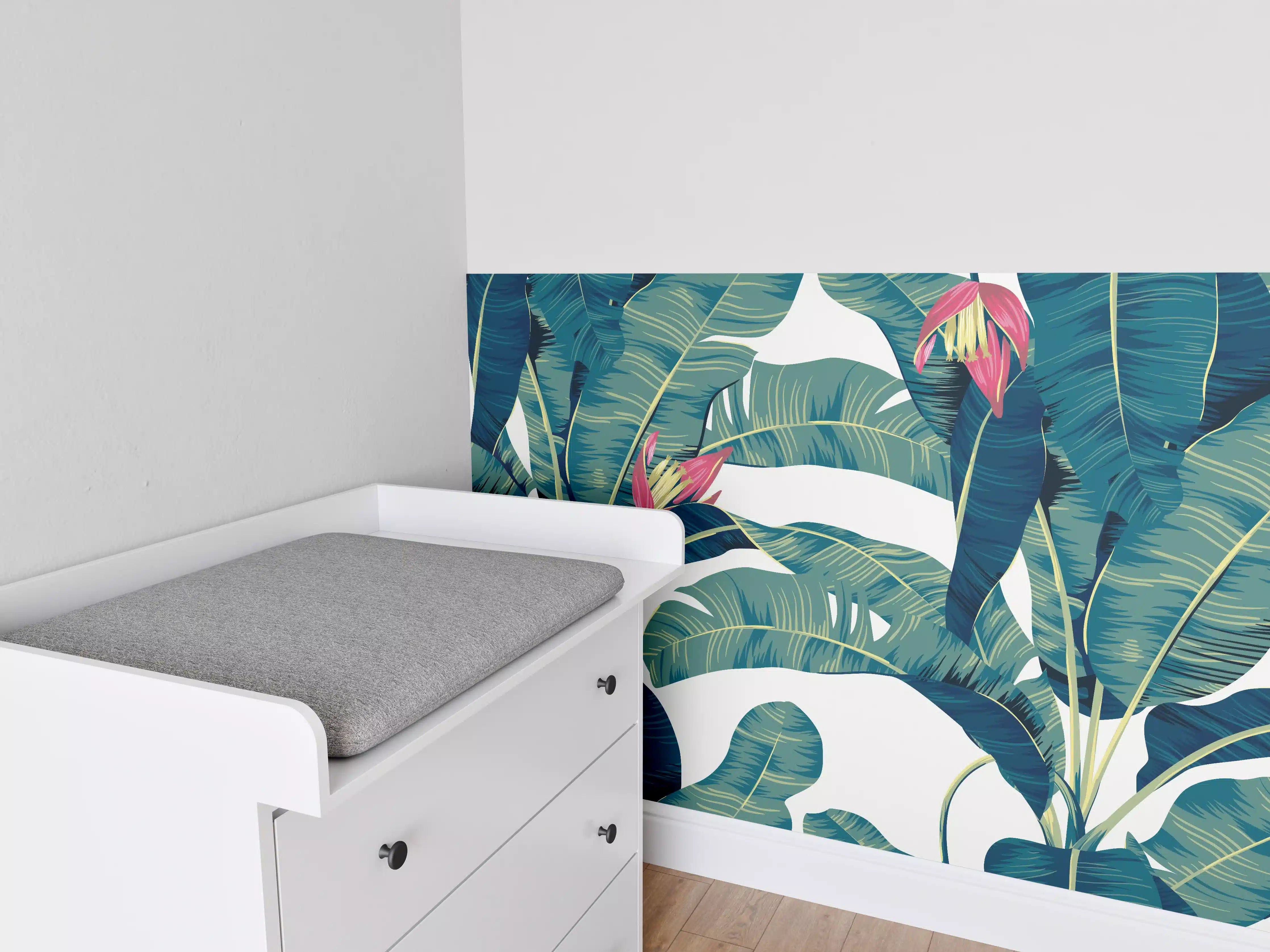 Babyzimmer Wandgestaltung - Tropische Blätter in Grün