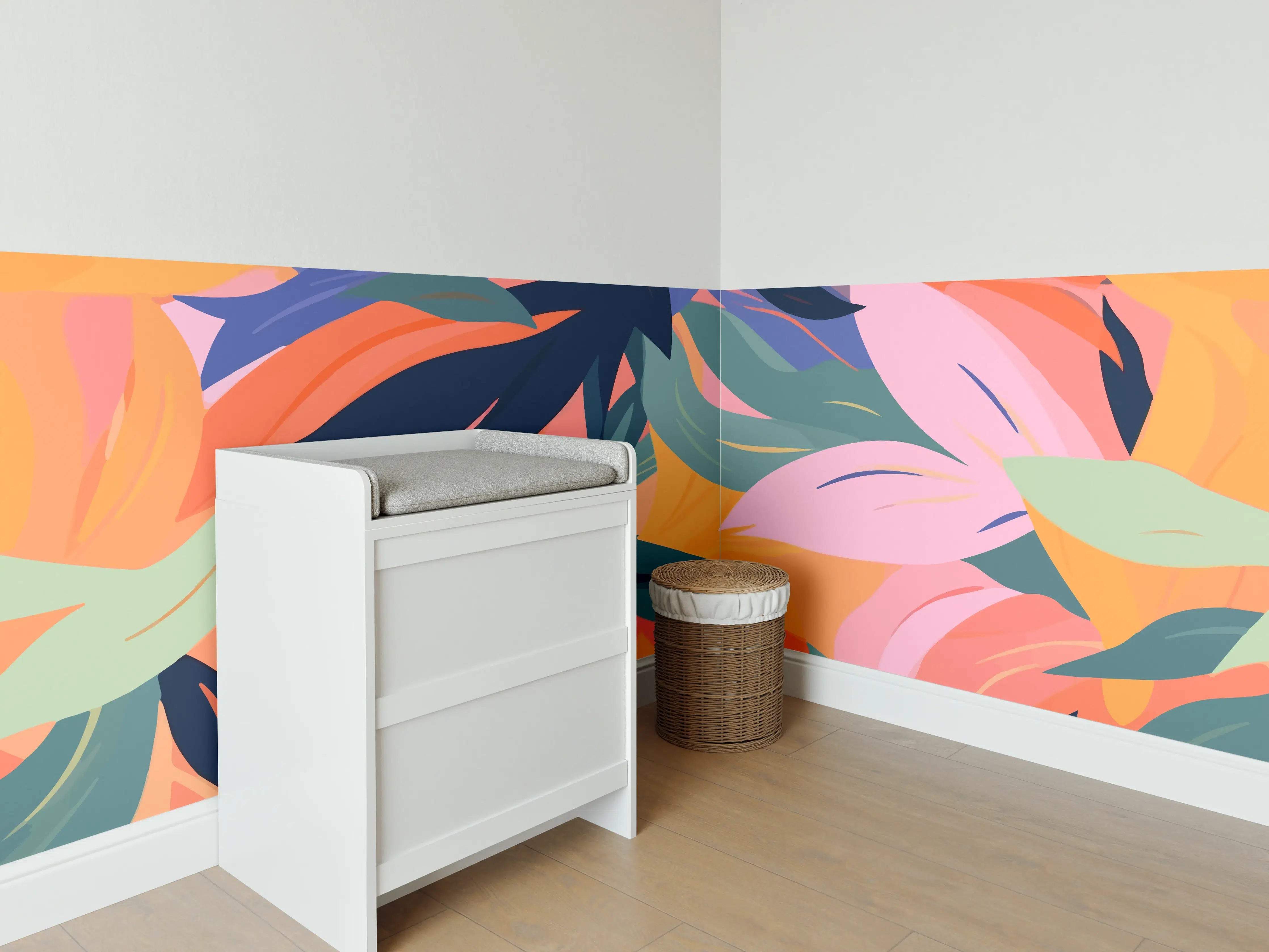 Babyzimmer Wandgestaltung - Tropische Blütenblätter Bunt