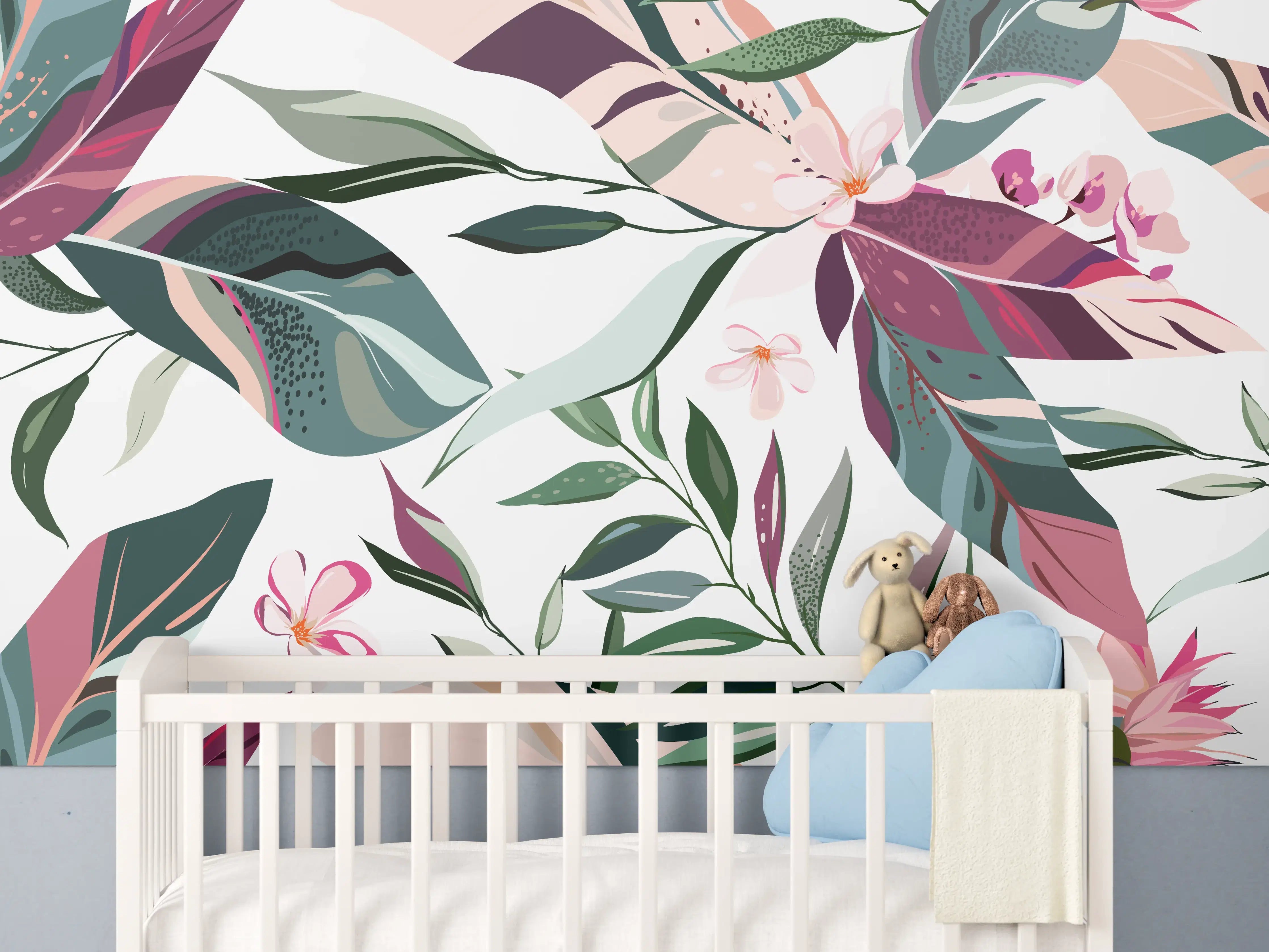 Babyzimmer Wandgestaltung - Tropische Blumenkunst