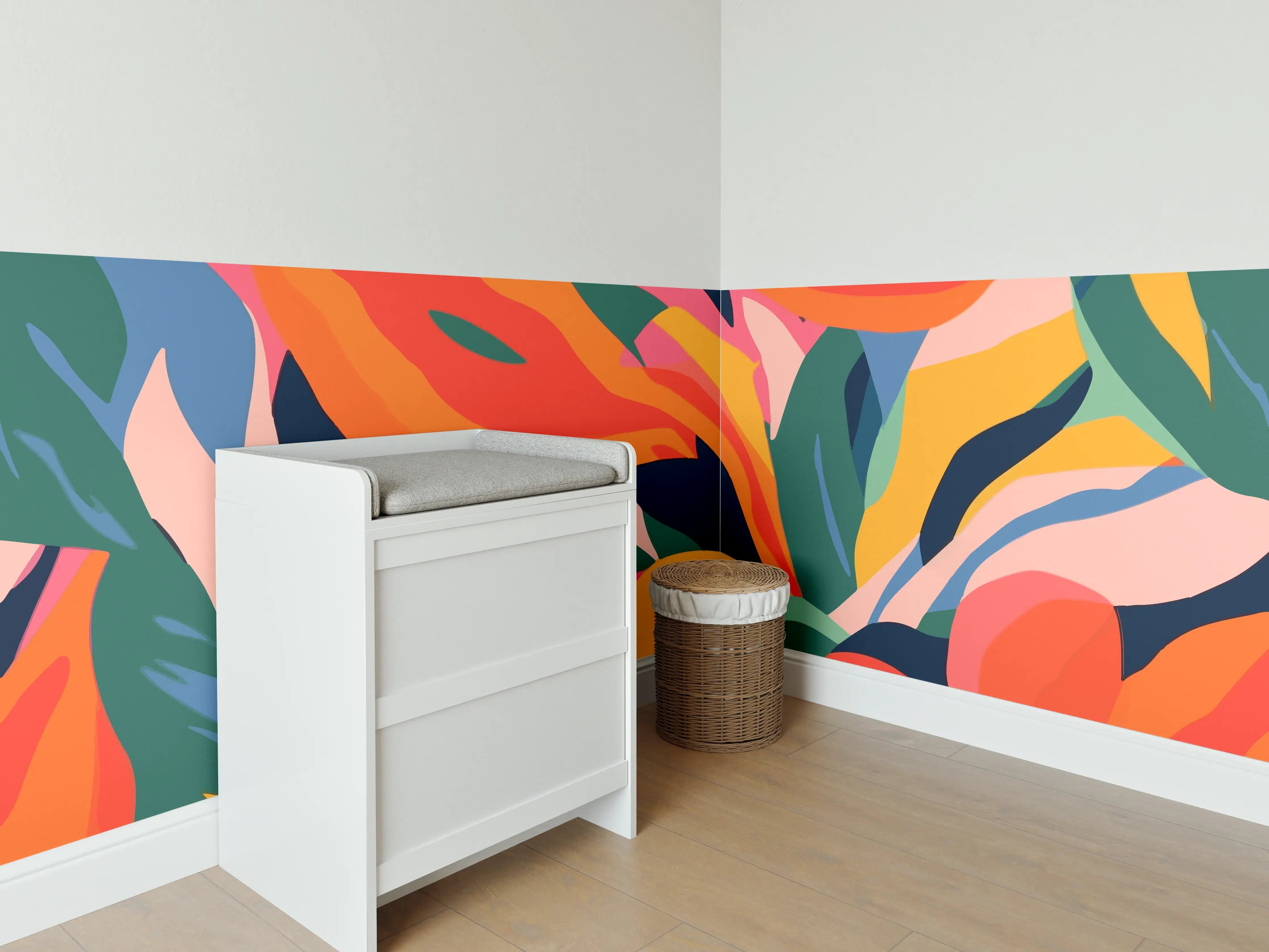 Babyzimmer Wandgestaltung - Tropische Bunte Blumenillustration