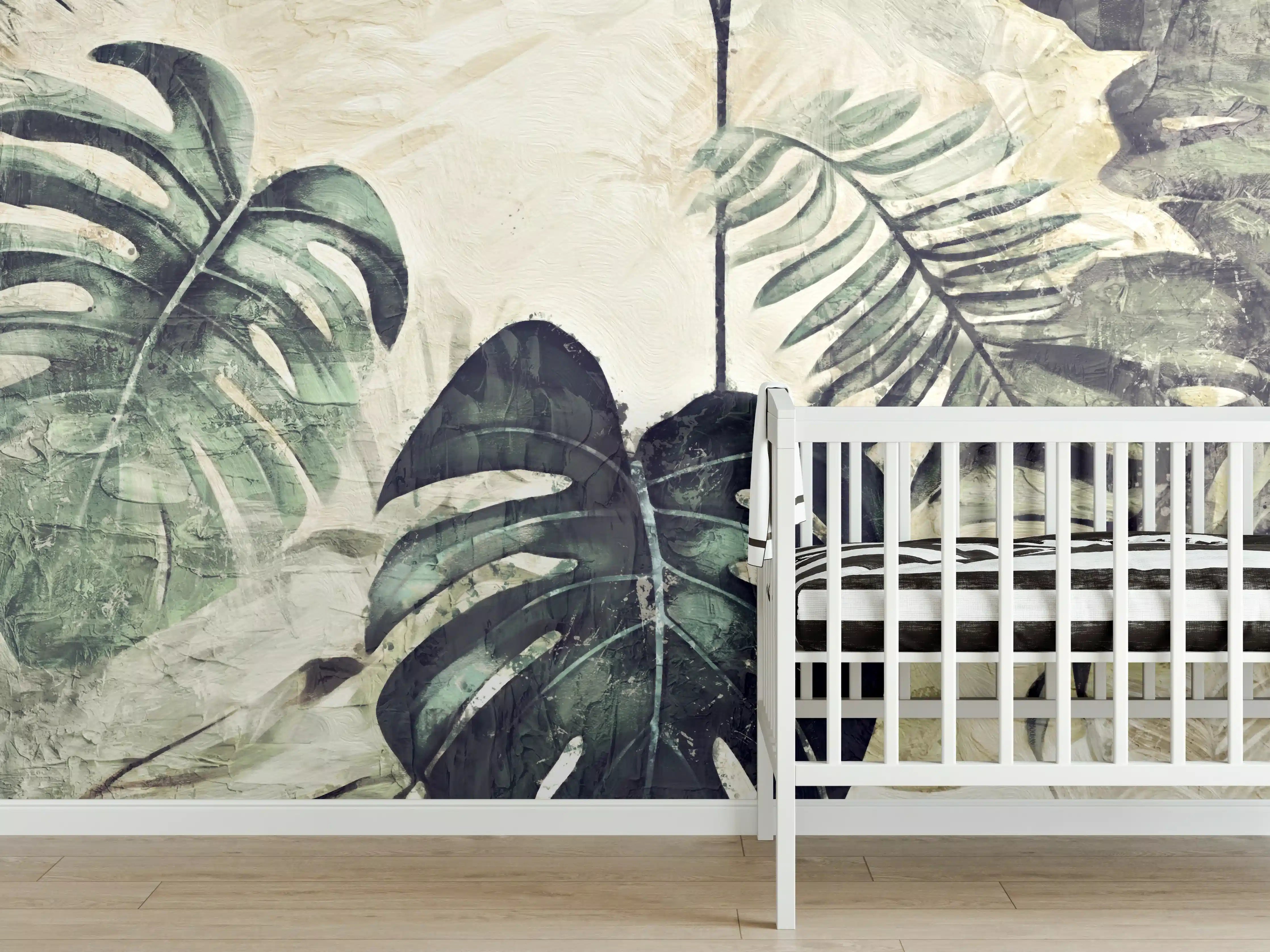 Babyzimmer Wandgestaltung - Tropische Dschungel-Grün-Kunst