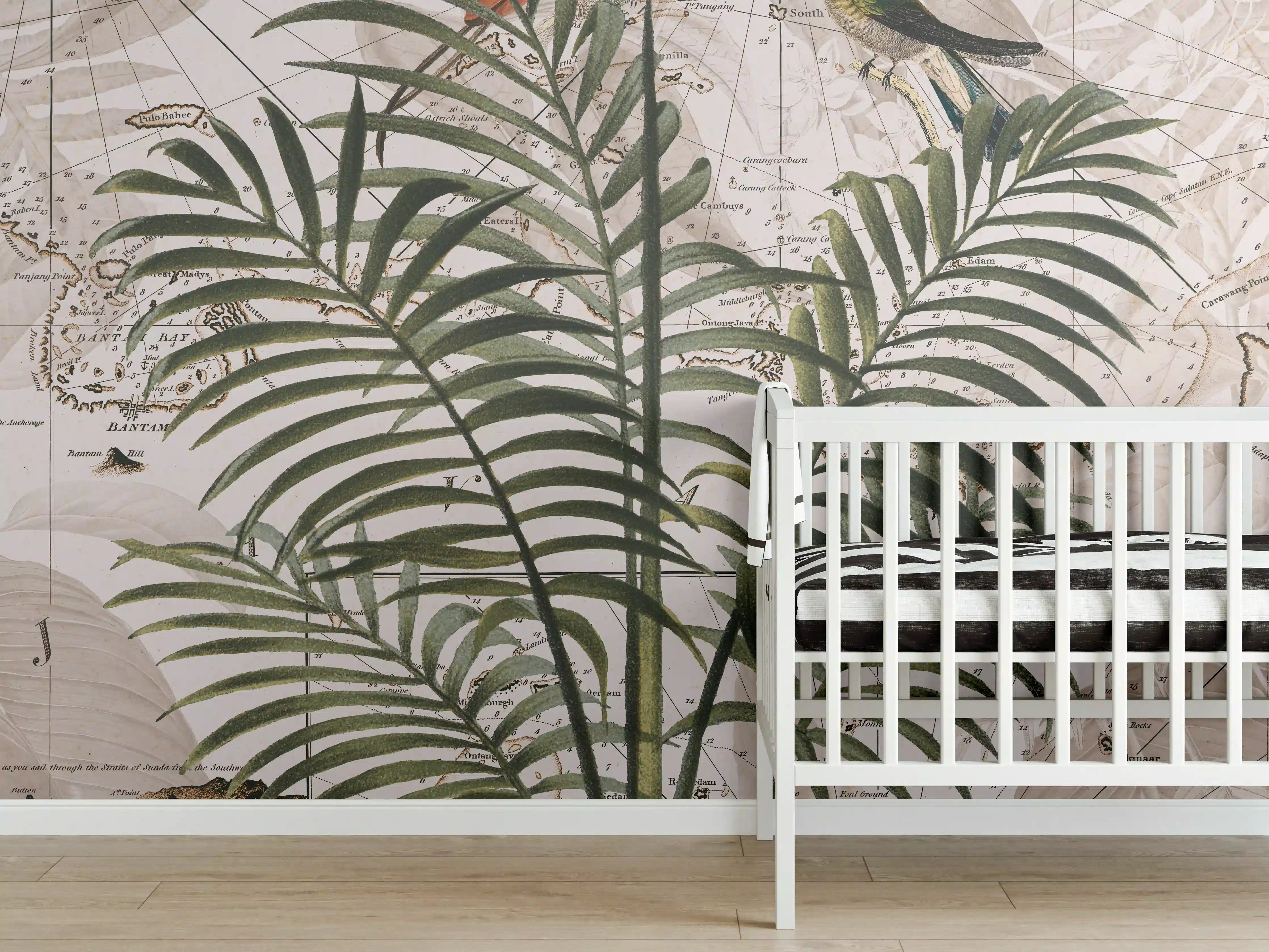 Babyzimmer Wandgestaltung - Tropische Dschungel Kartenwandkunst