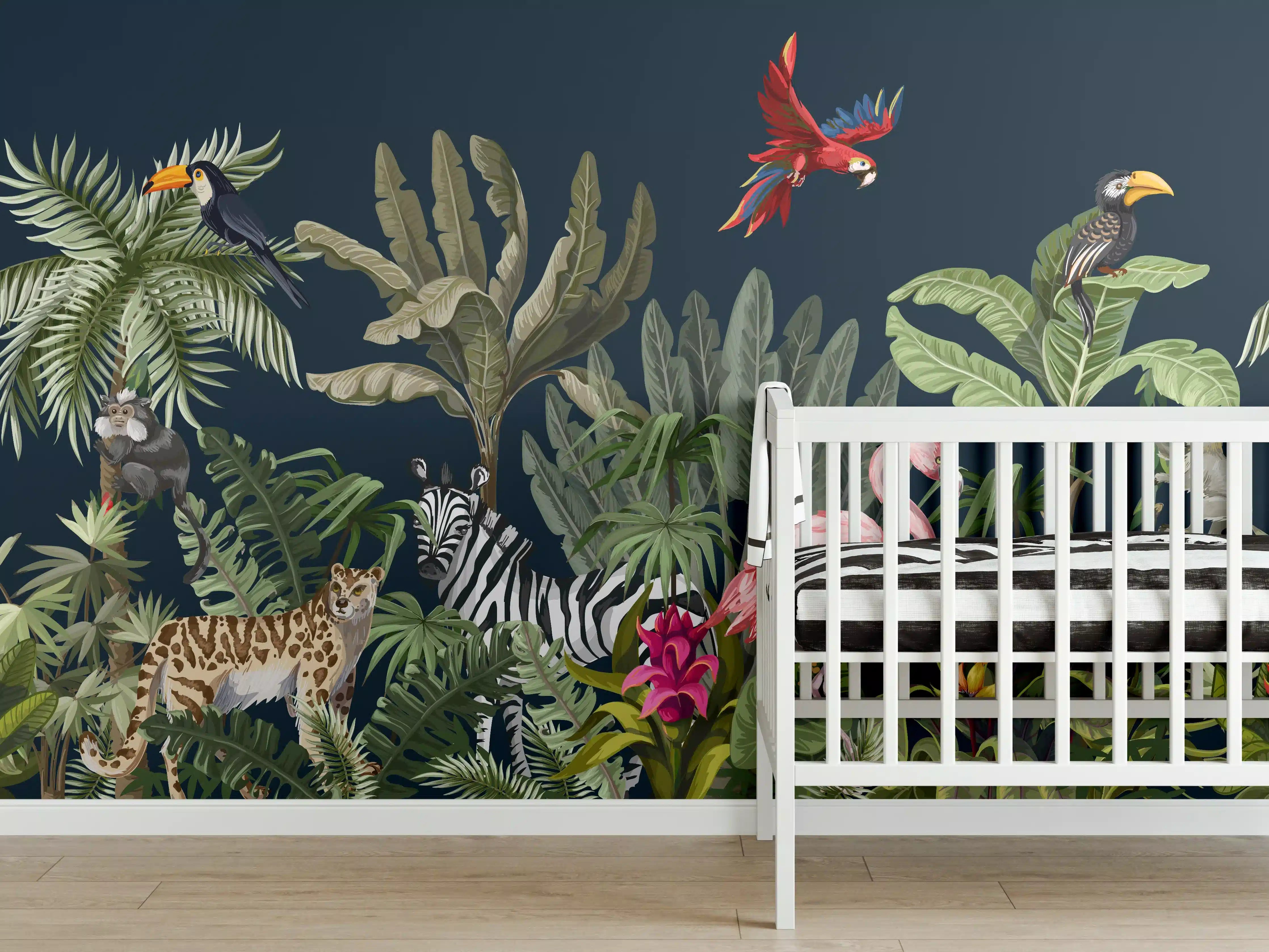 Babyzimmer Wandgestaltung - Tropische Dschungel Tiermotive
