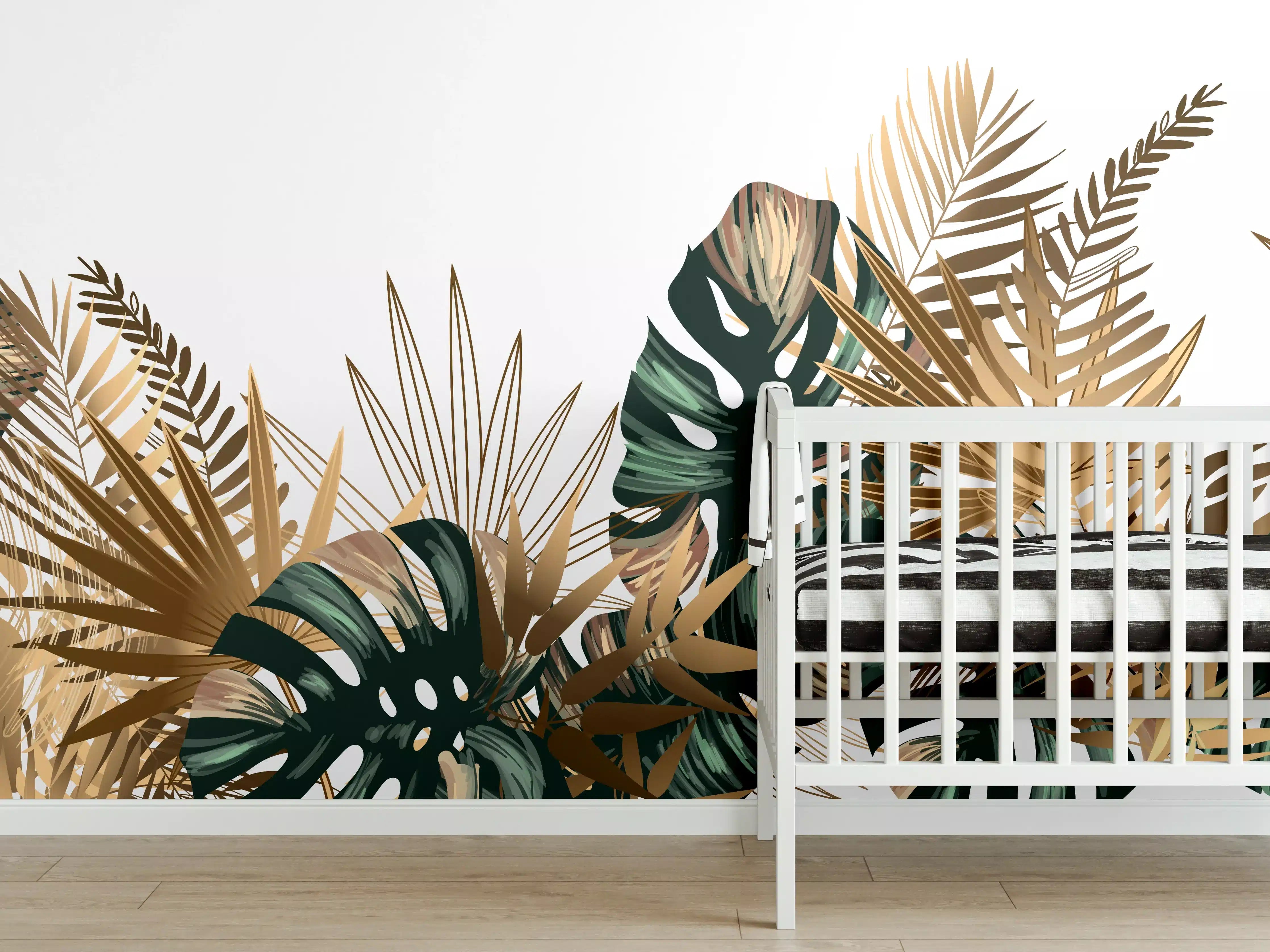 Babyzimmer Wandgestaltung - Tropische Gold-Palmen Dekor