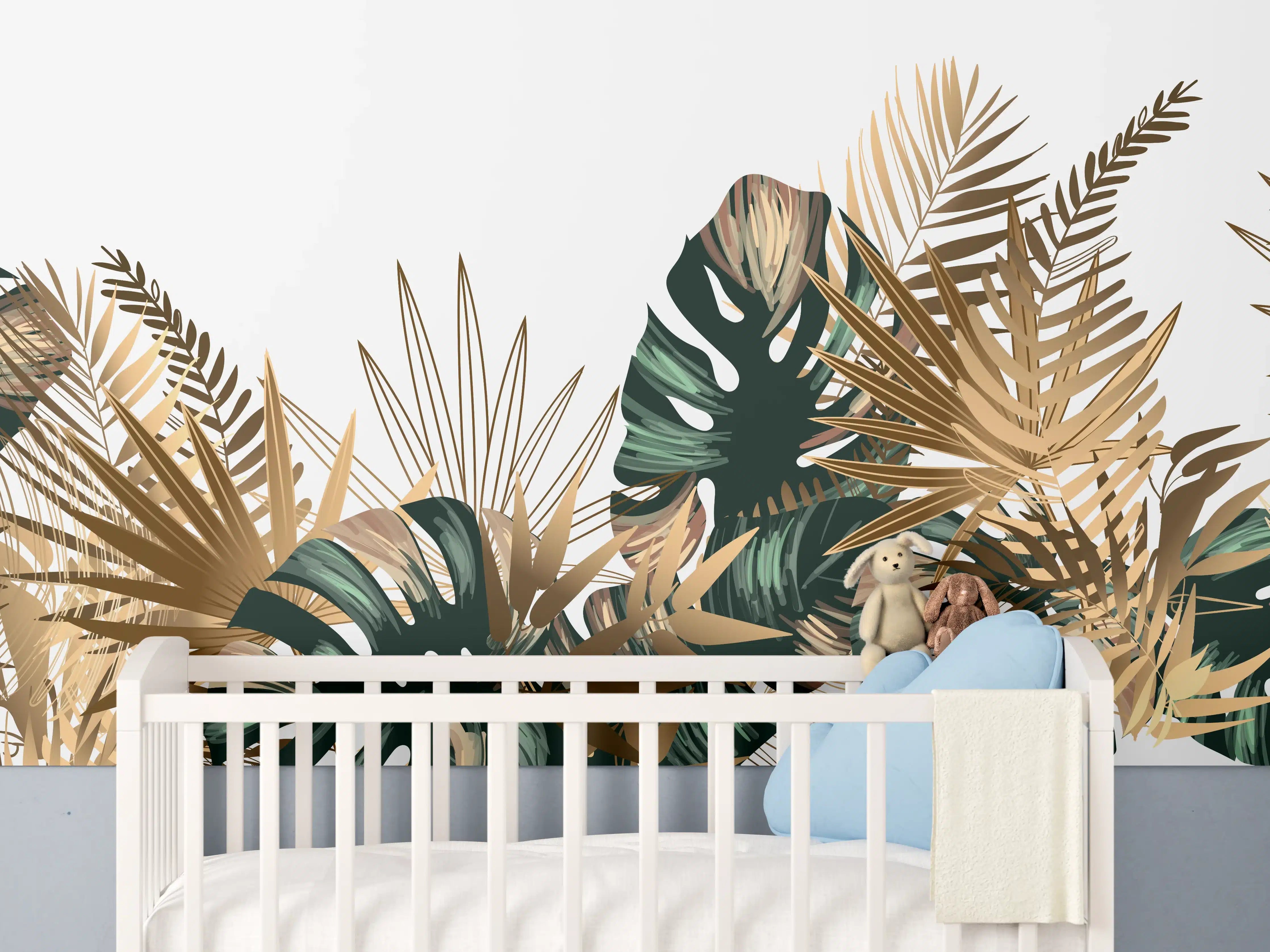 Babyzimmer Wandgestaltung - Tropische Gold-Palmen Dekor