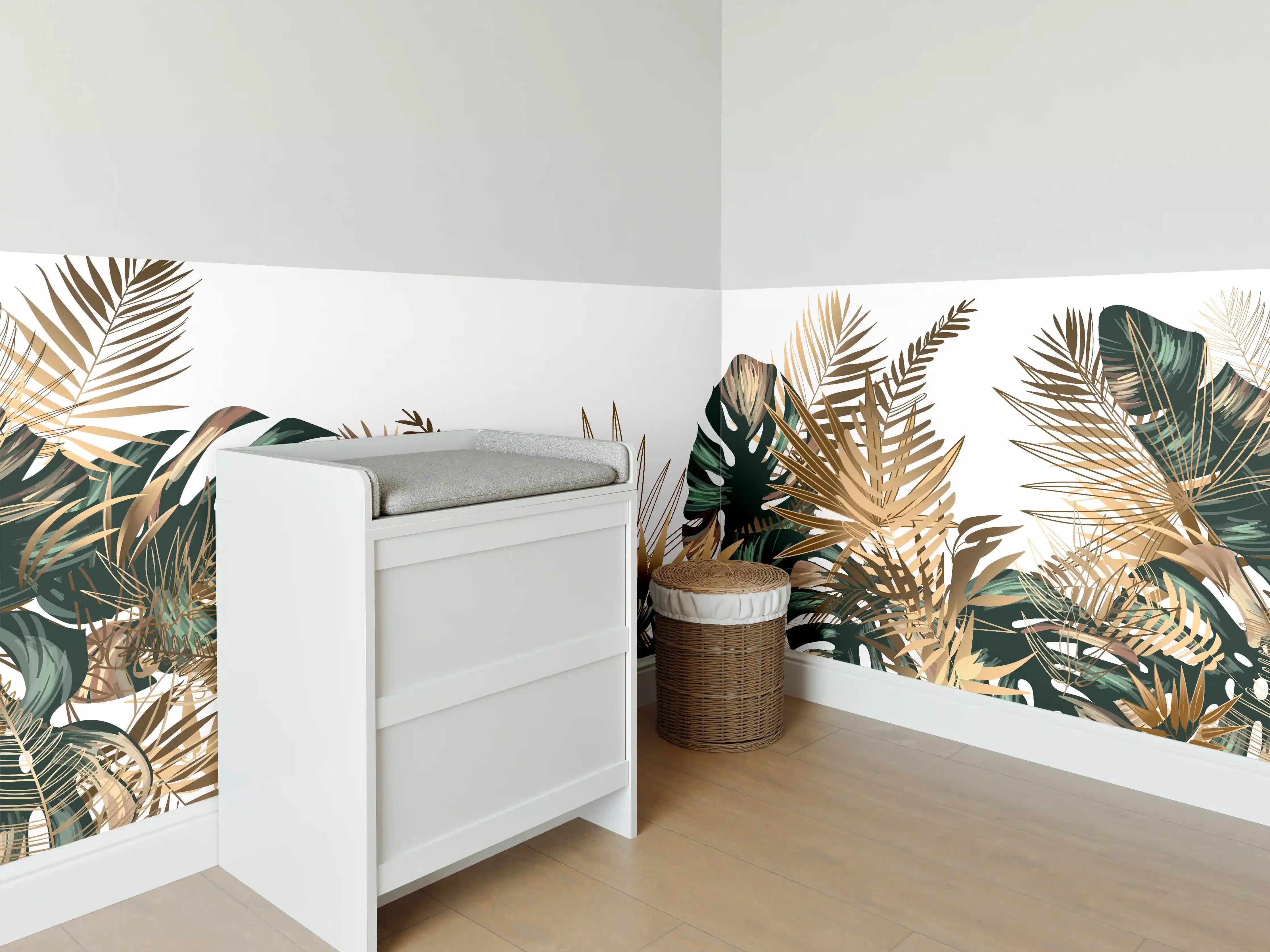 Babyzimmer Wandgestaltung - Tropische Gold-Palmen Dekor