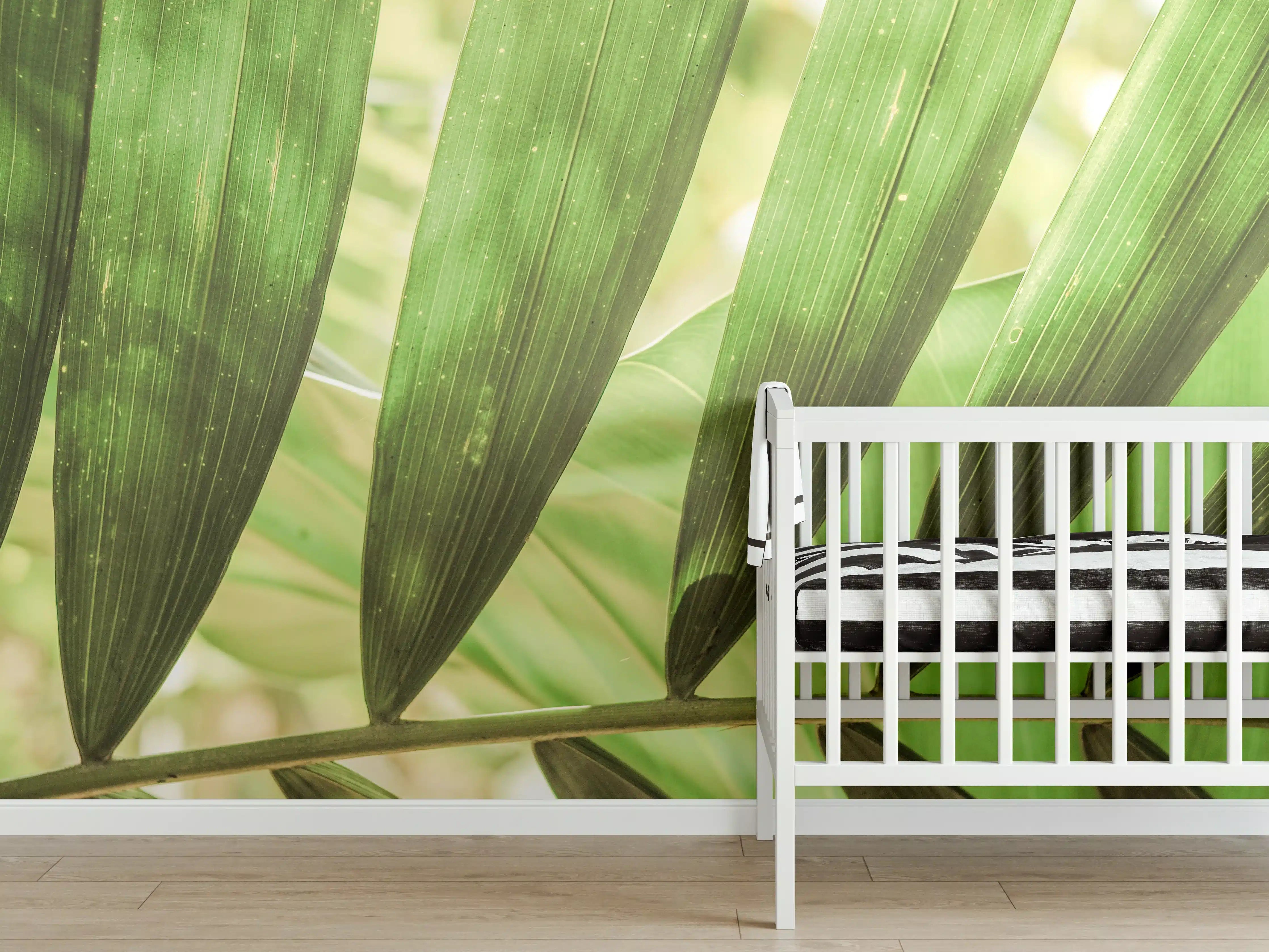 Babyzimmer Wandgestaltung - Tropische Grün-Palmenblätter