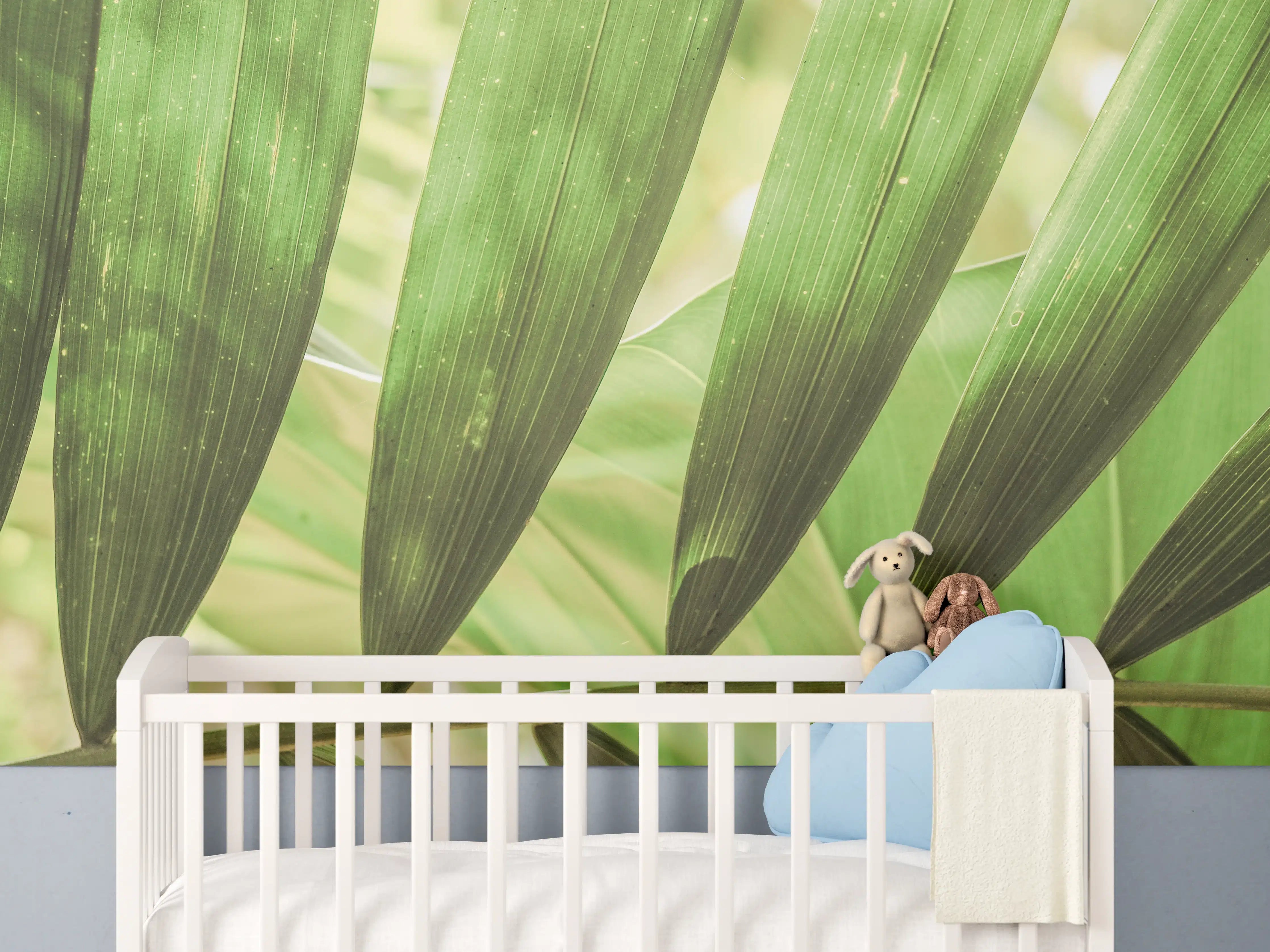 Babyzimmer Wandgestaltung - Tropische Grün-Palmenblätter