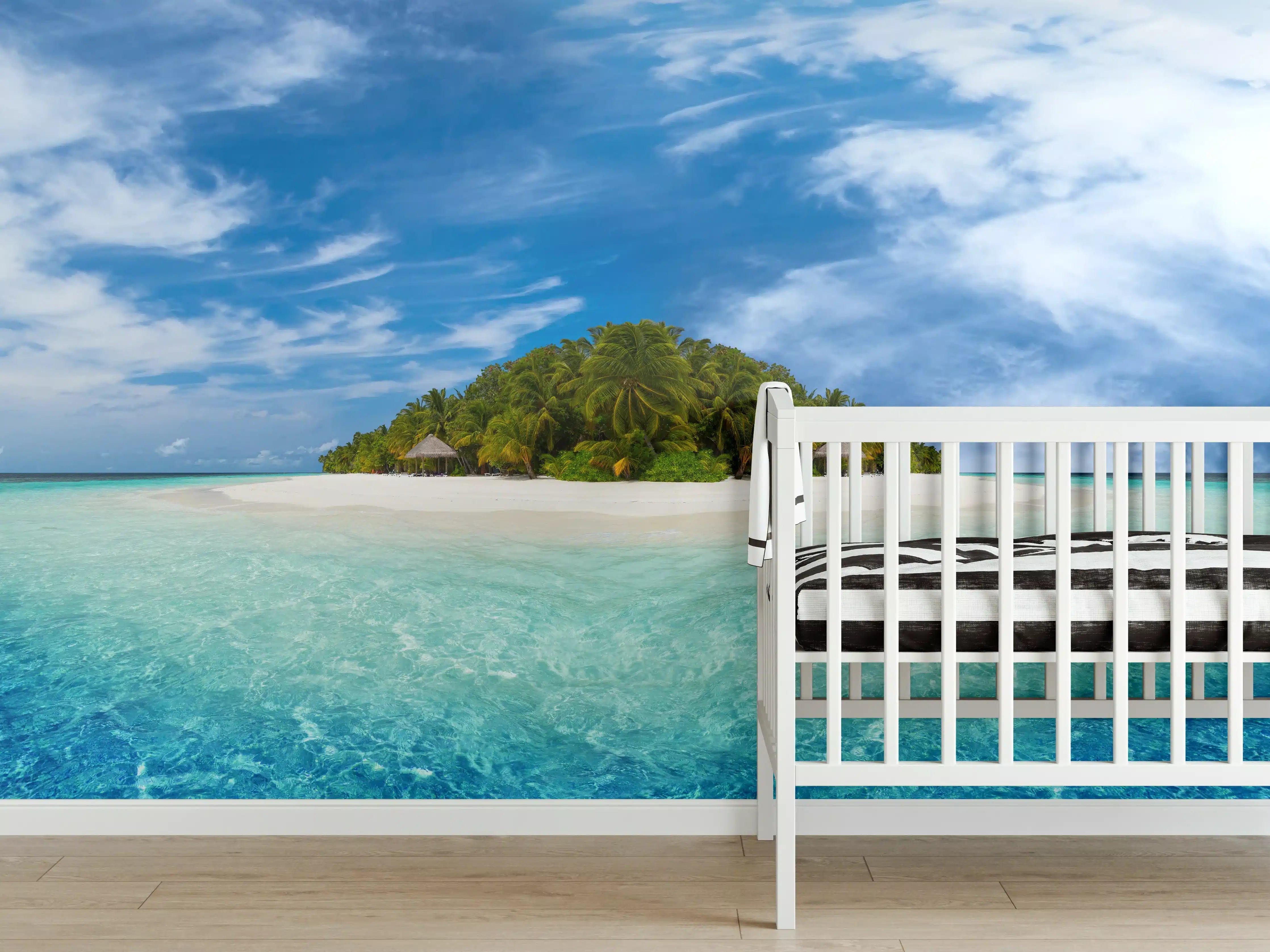 Babyzimmer Wandgestaltung - Tropische Insel mit Kokospalmen