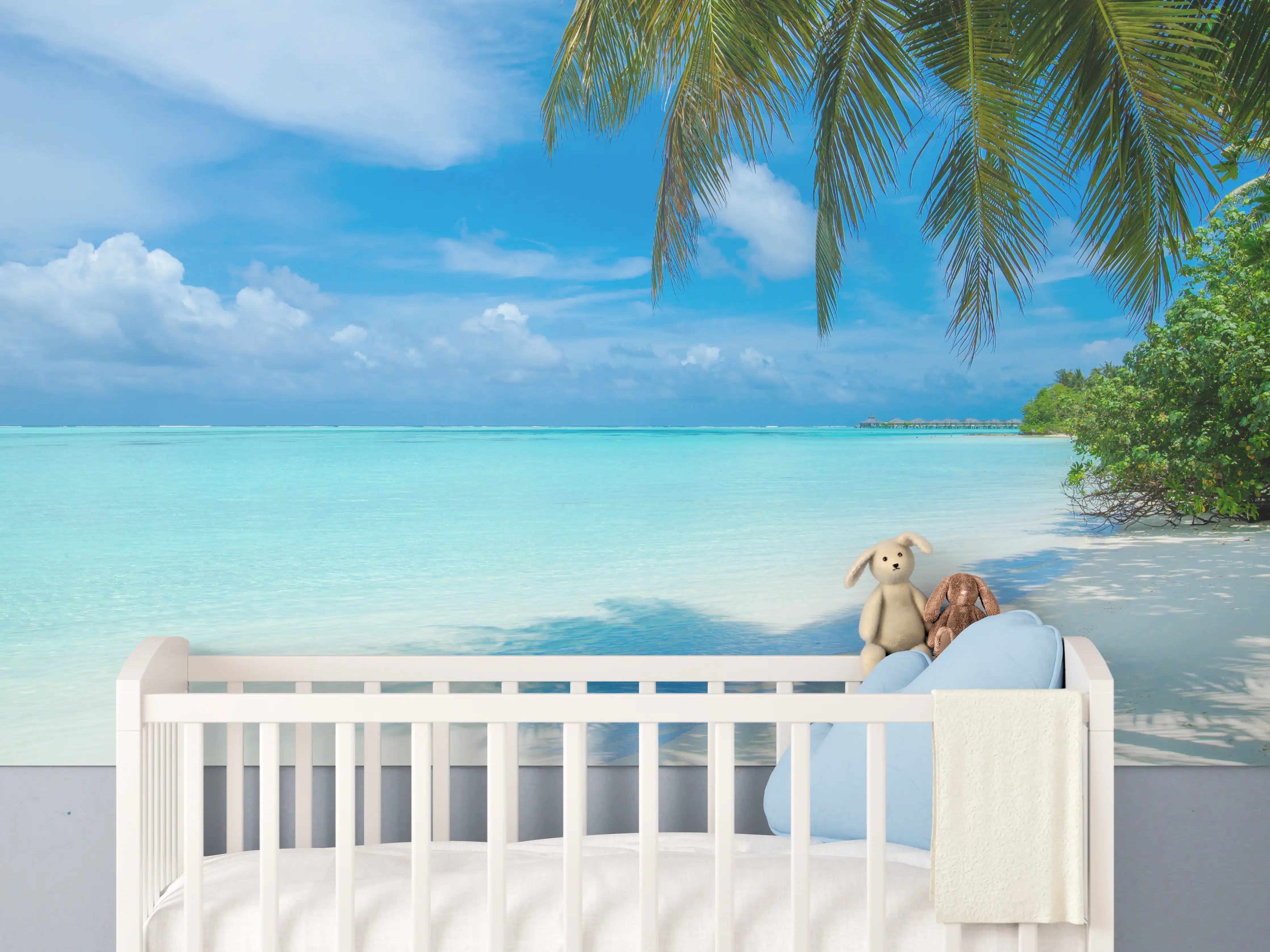 Babyzimmer Wandgestaltung - Tropische Malediveninsel mit weißem Sandstrand