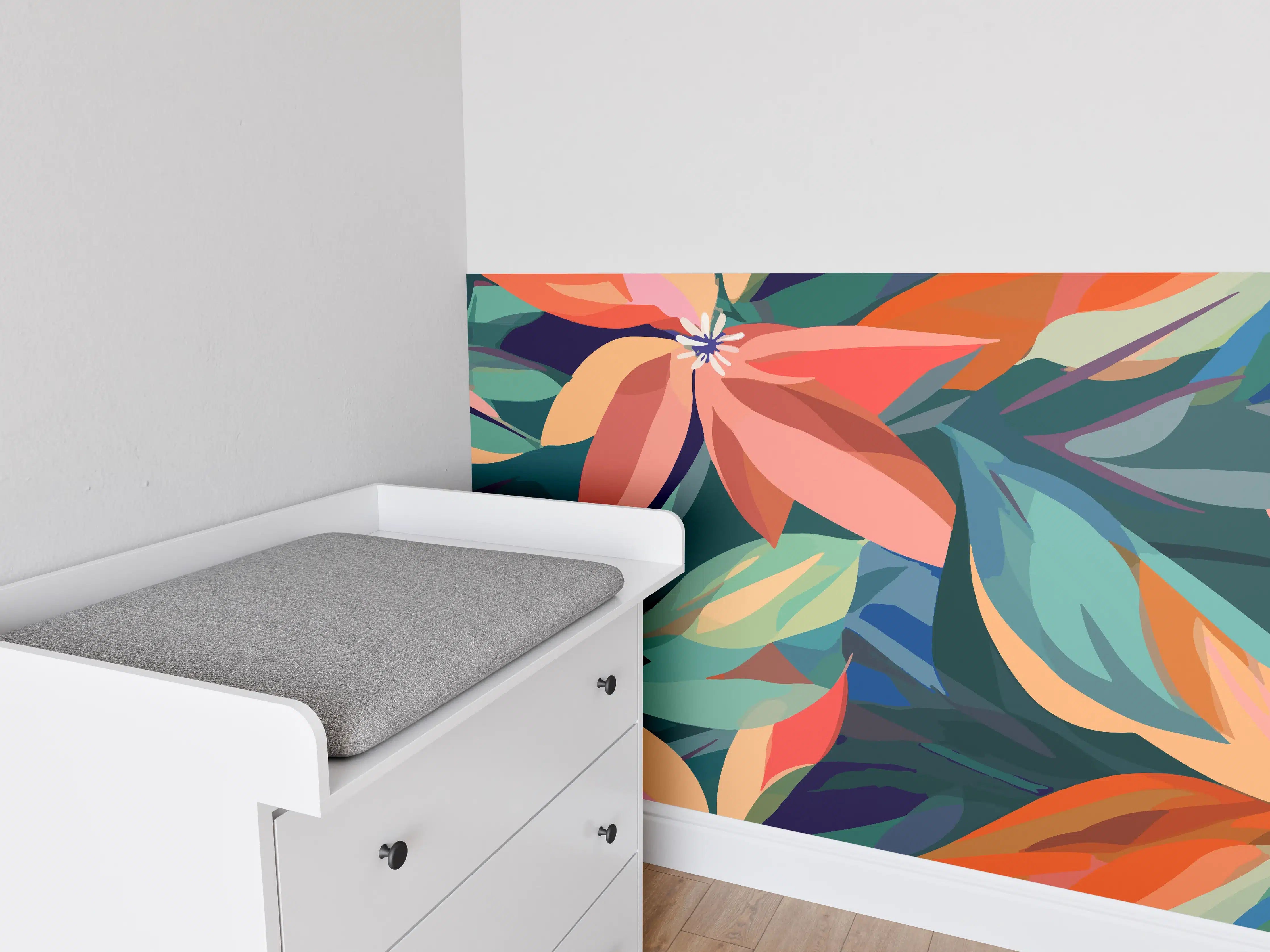 Babyzimmer Wandgestaltung - Tropische Petals Koralle-Grün