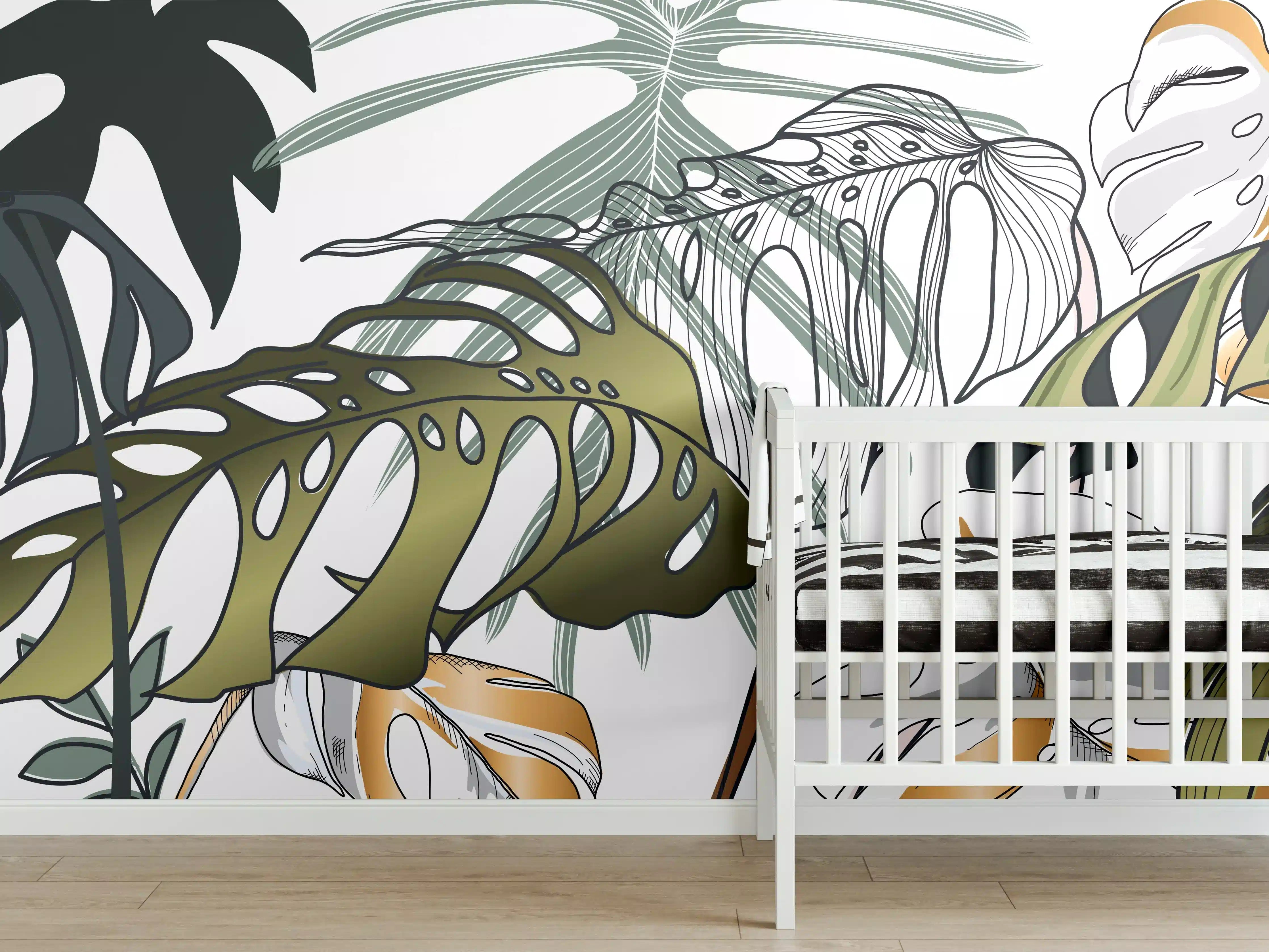 Babyzimmer Wandgestaltung - Tropische Pflanzen Muster