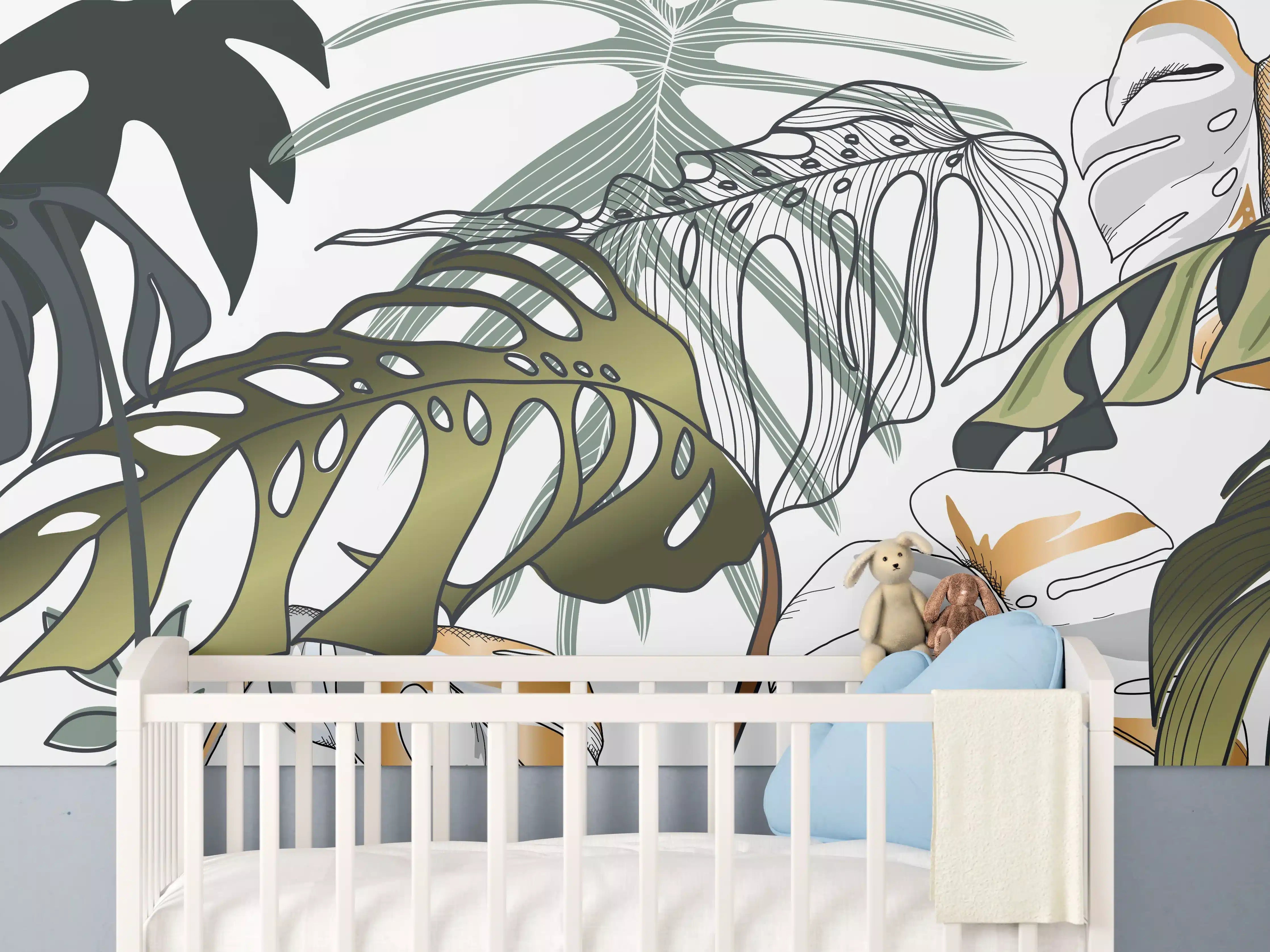 Babyzimmer Wandgestaltung - Tropische Pflanzen Muster