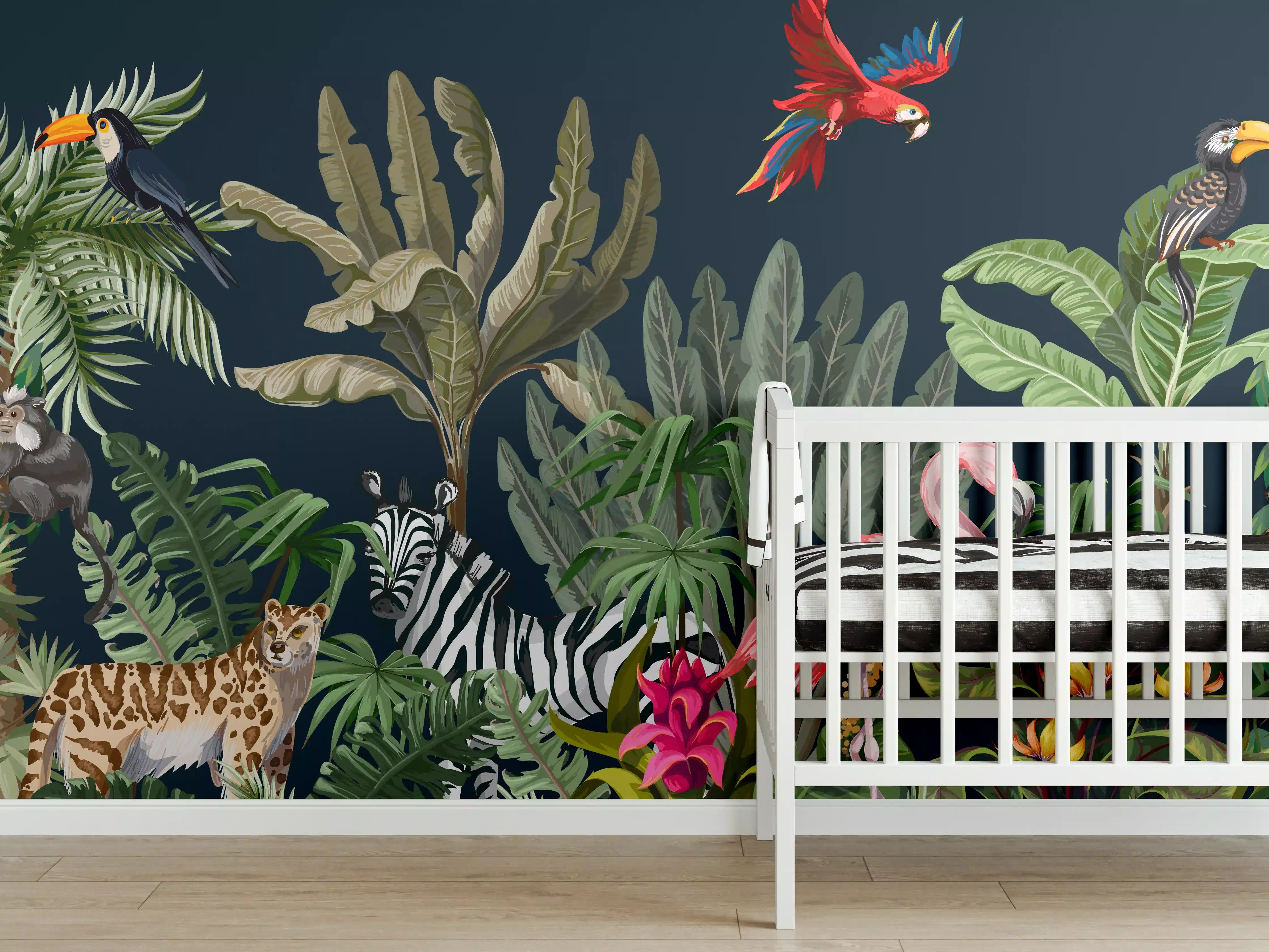 Babyzimmer Wandgestaltung - Tropische Pflanzen & Tiere