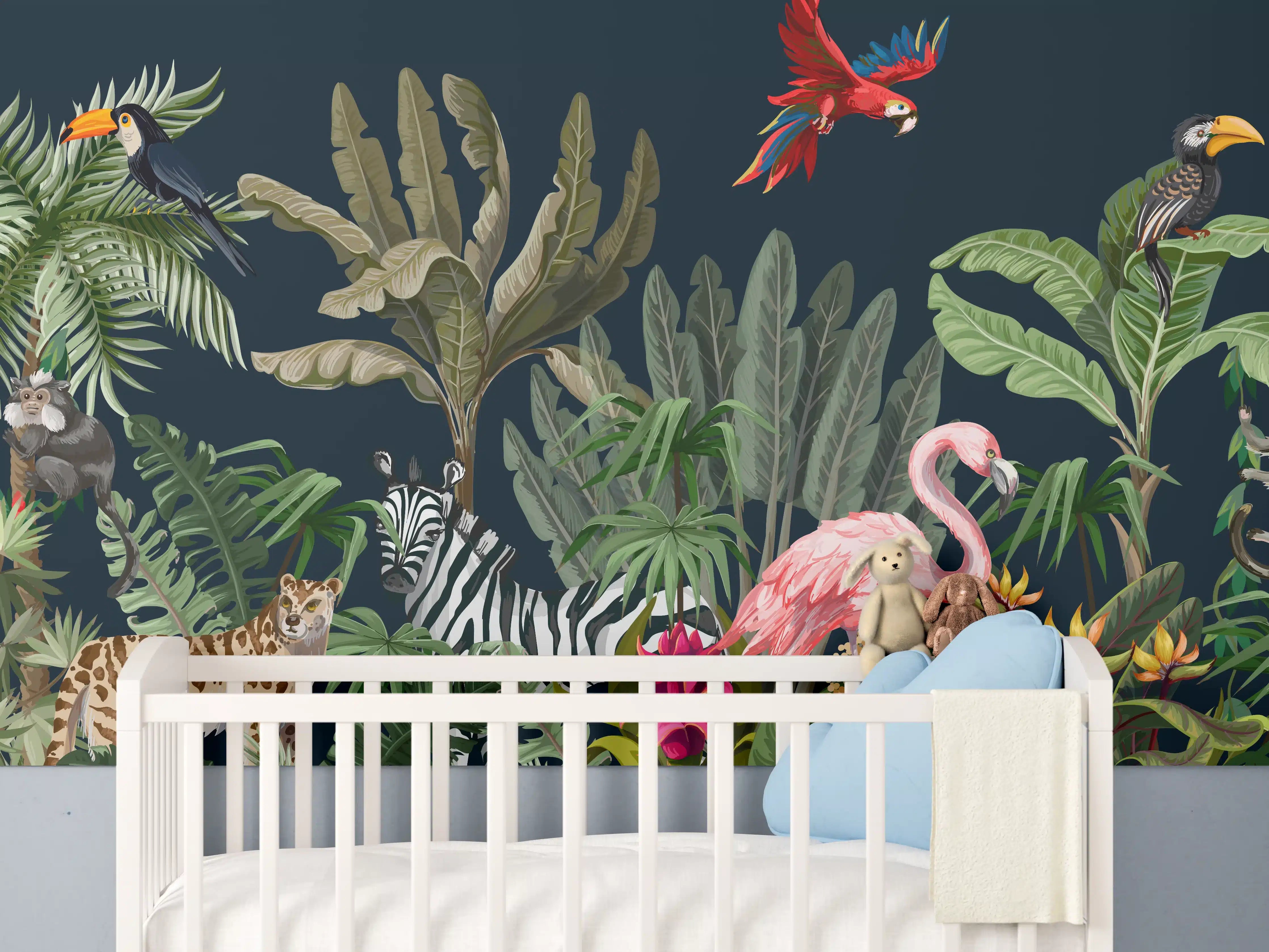 Babyzimmer Wandgestaltung - Tropische Pflanzen & Tiere