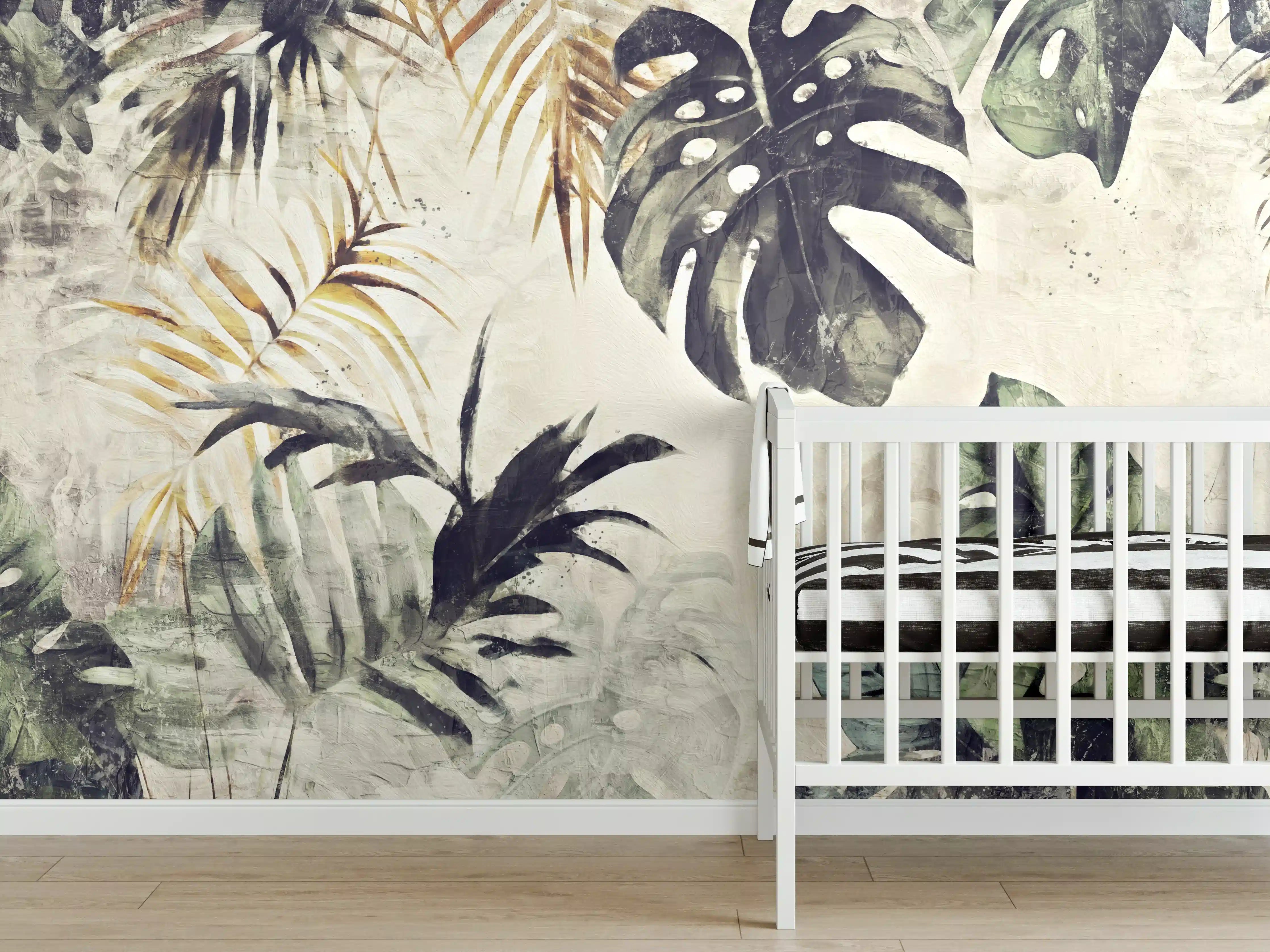 Babyzimmer Wandgestaltung - Tropische Pflanzen in Wasserfarben