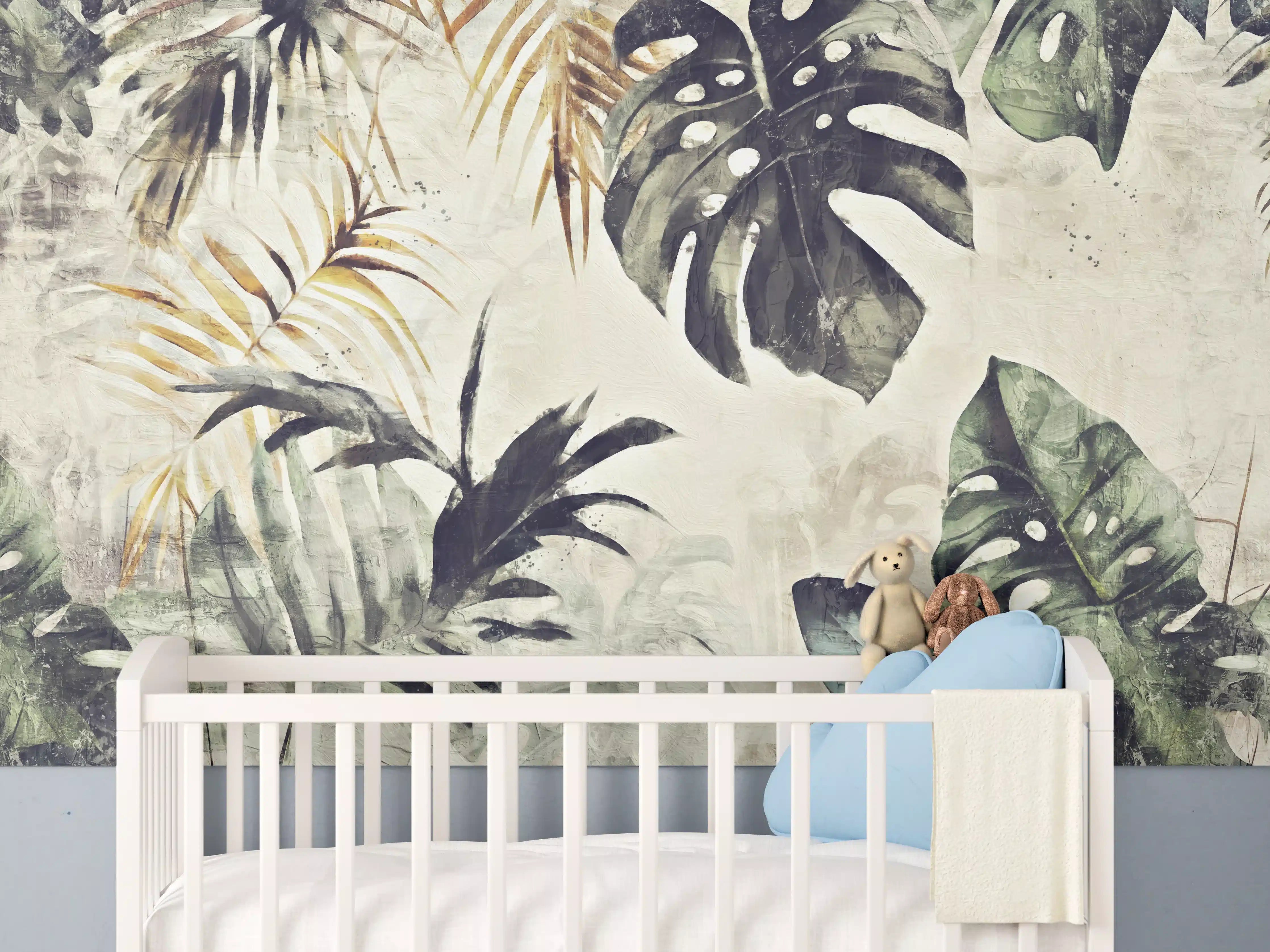 Babyzimmer Wandgestaltung - Tropische Pflanzen in Wasserfarben