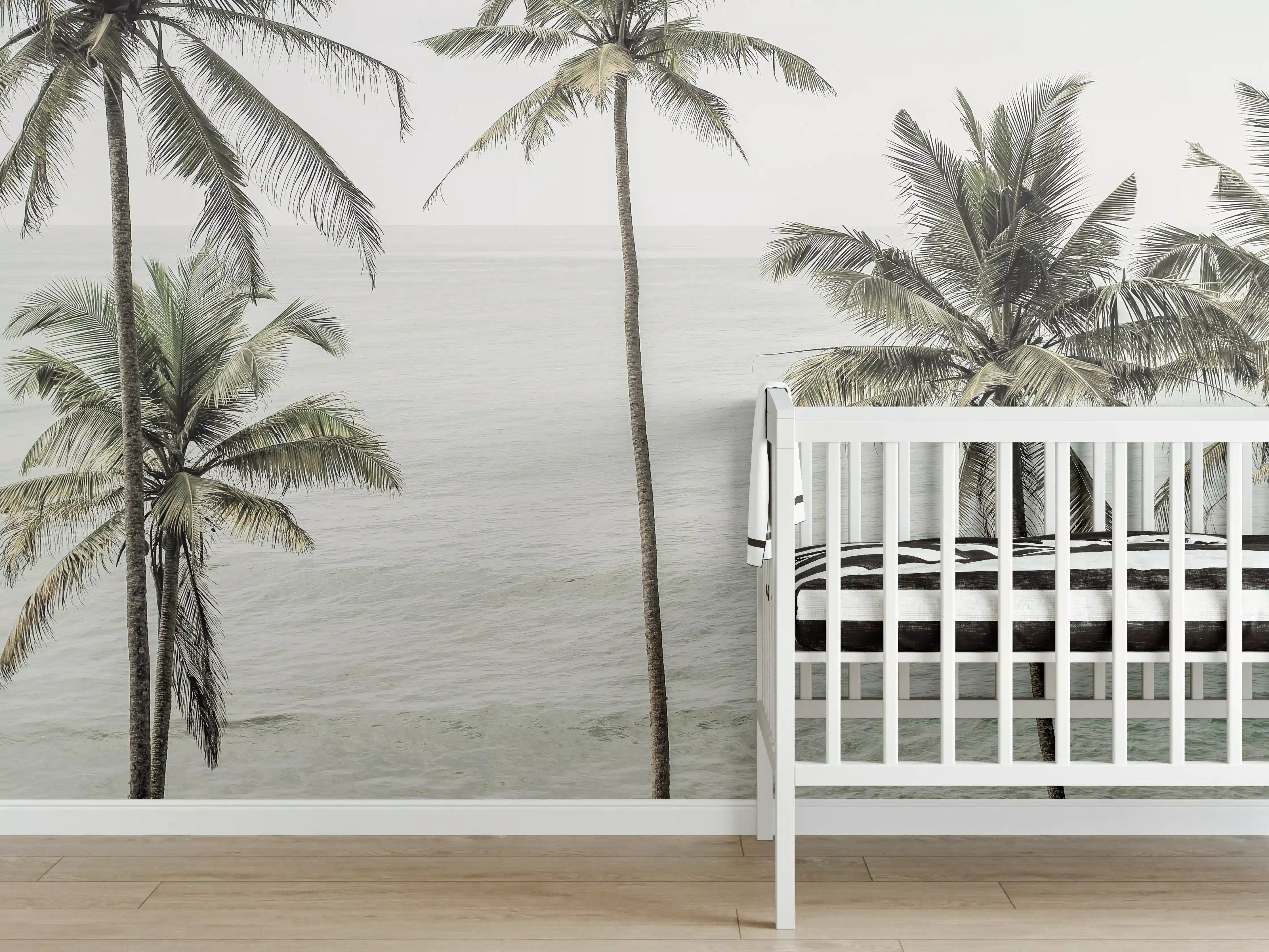 Babyzimmer Wandgestaltung - Tropische Strand-Palmen Aussicht