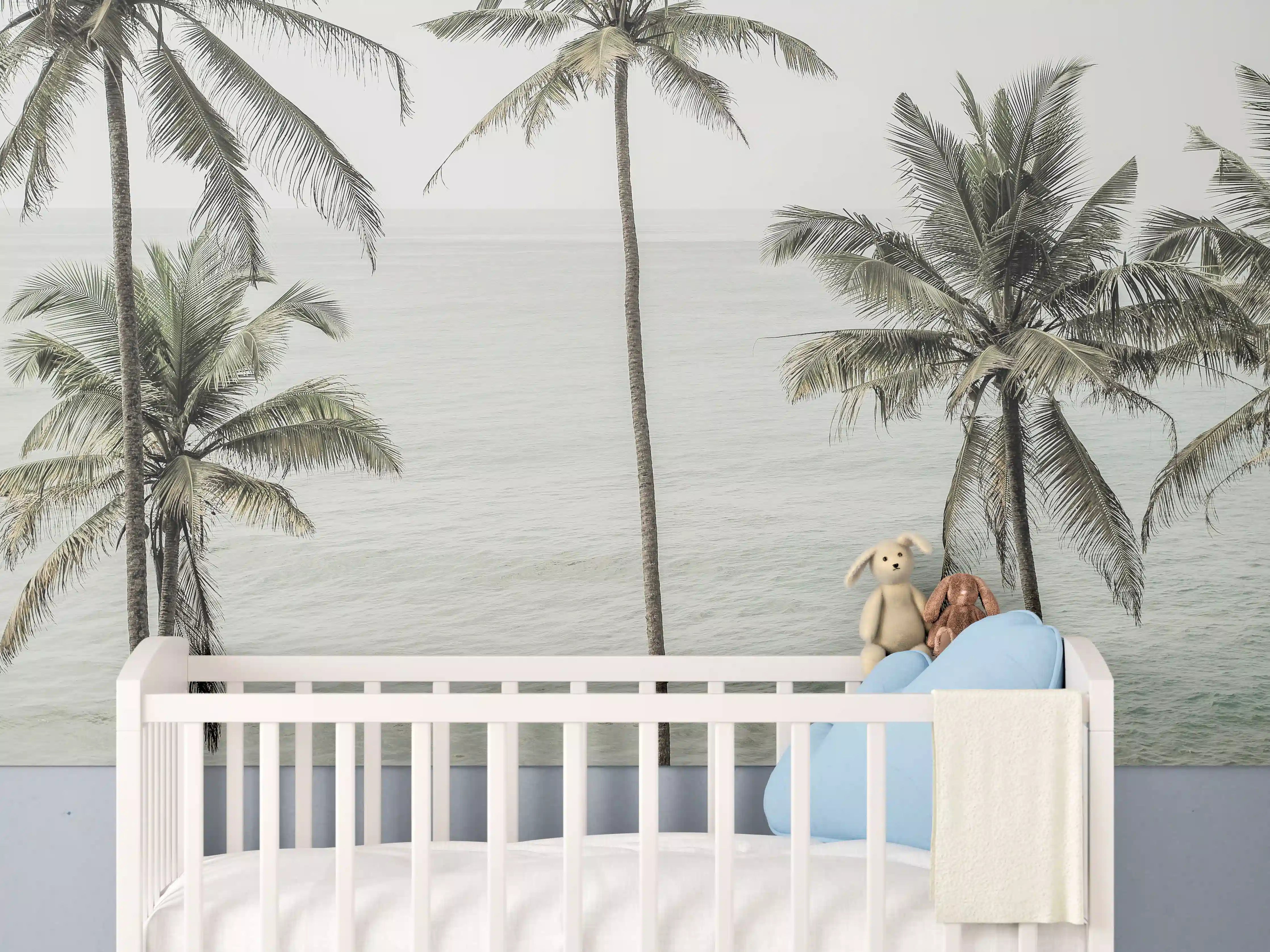 Babyzimmer Wandgestaltung - Tropische Strand-Palmen Aussicht