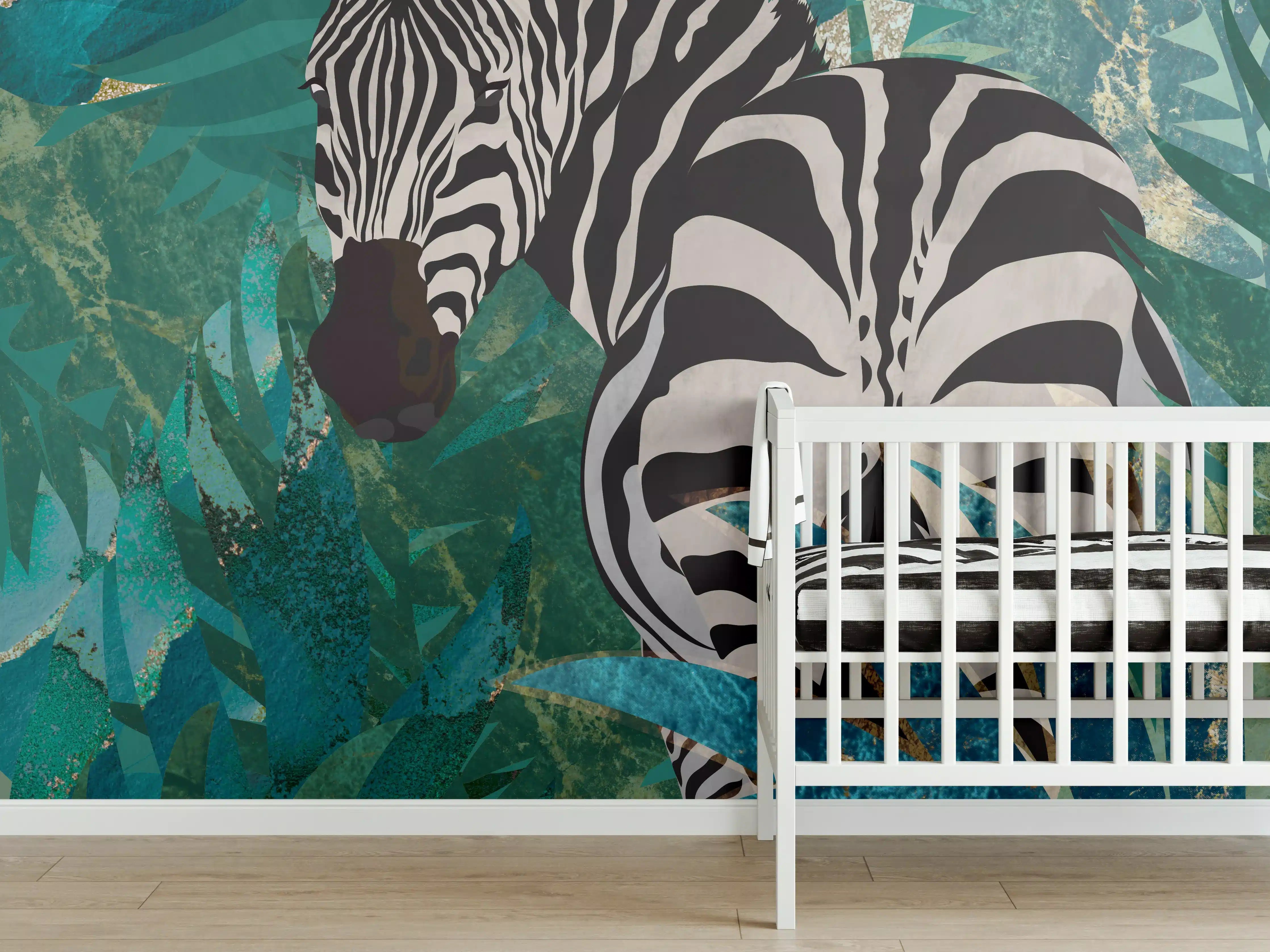 Babyzimmer Wandgestaltung - Tropische Zeichnung - Zebra