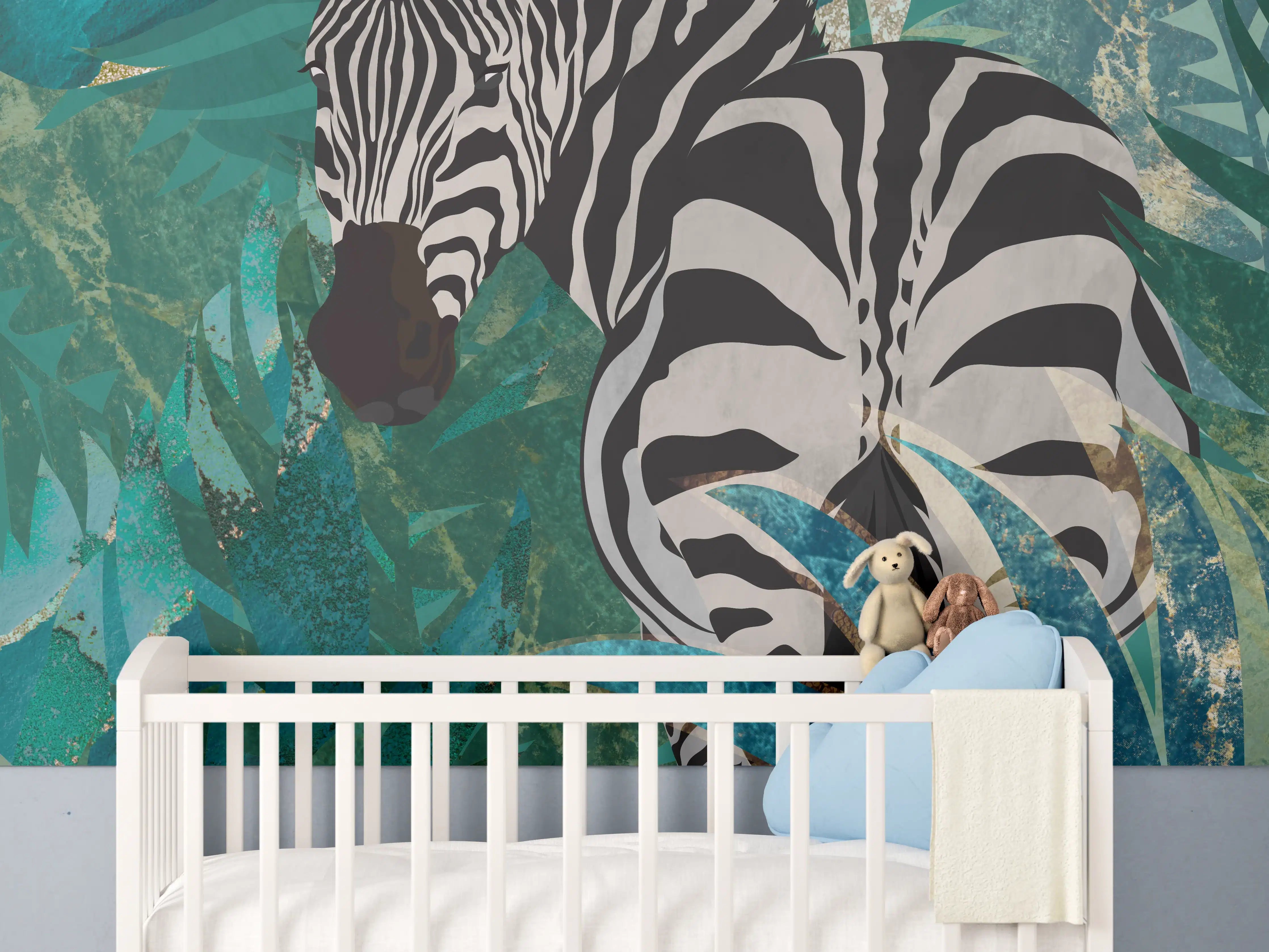 Babyzimmer Wandgestaltung - Tropische Zeichnung - Zebra