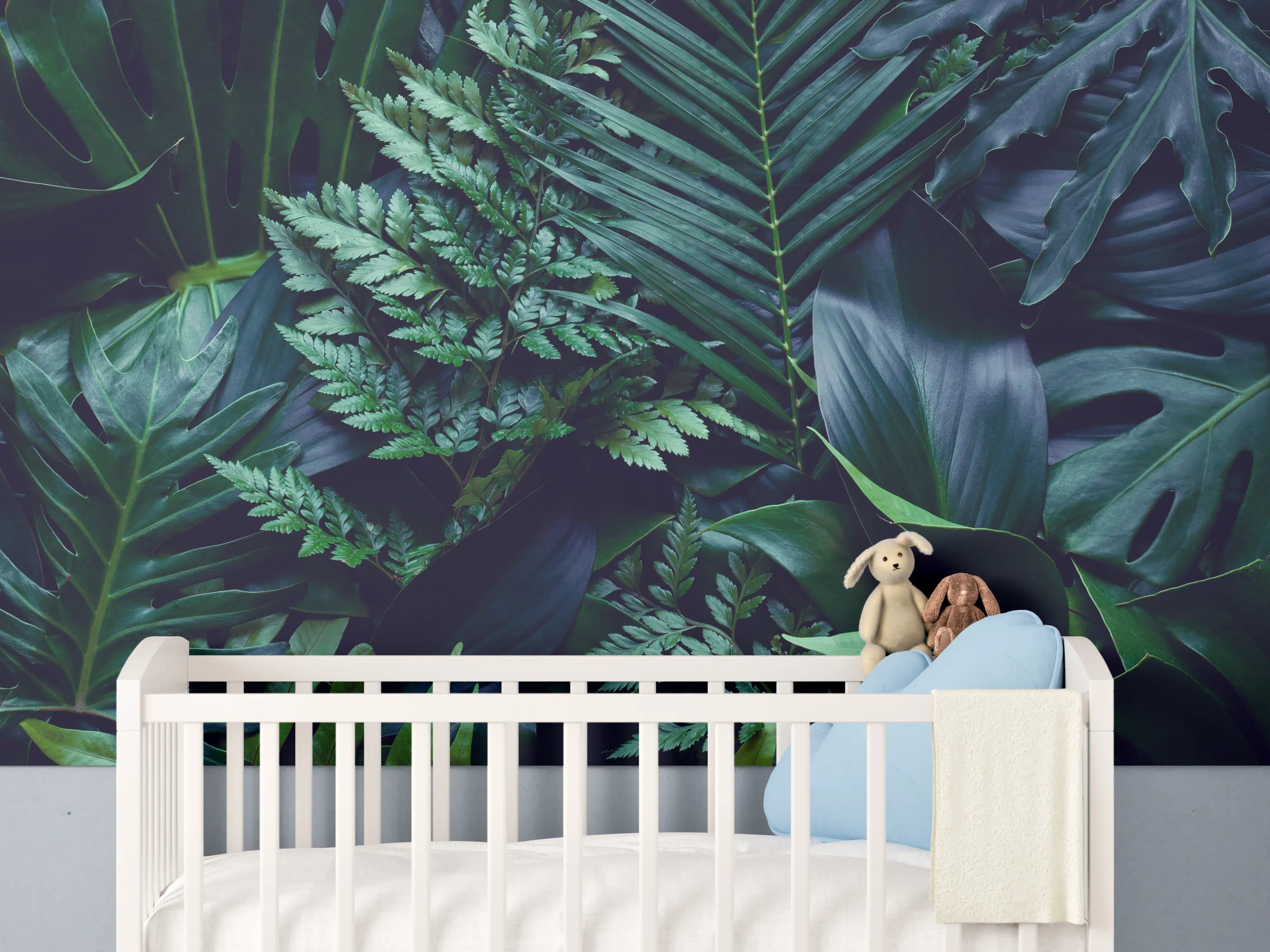 Babyzimmer Wandgestaltung - Tropischen grüne Blätter bei Nacht
