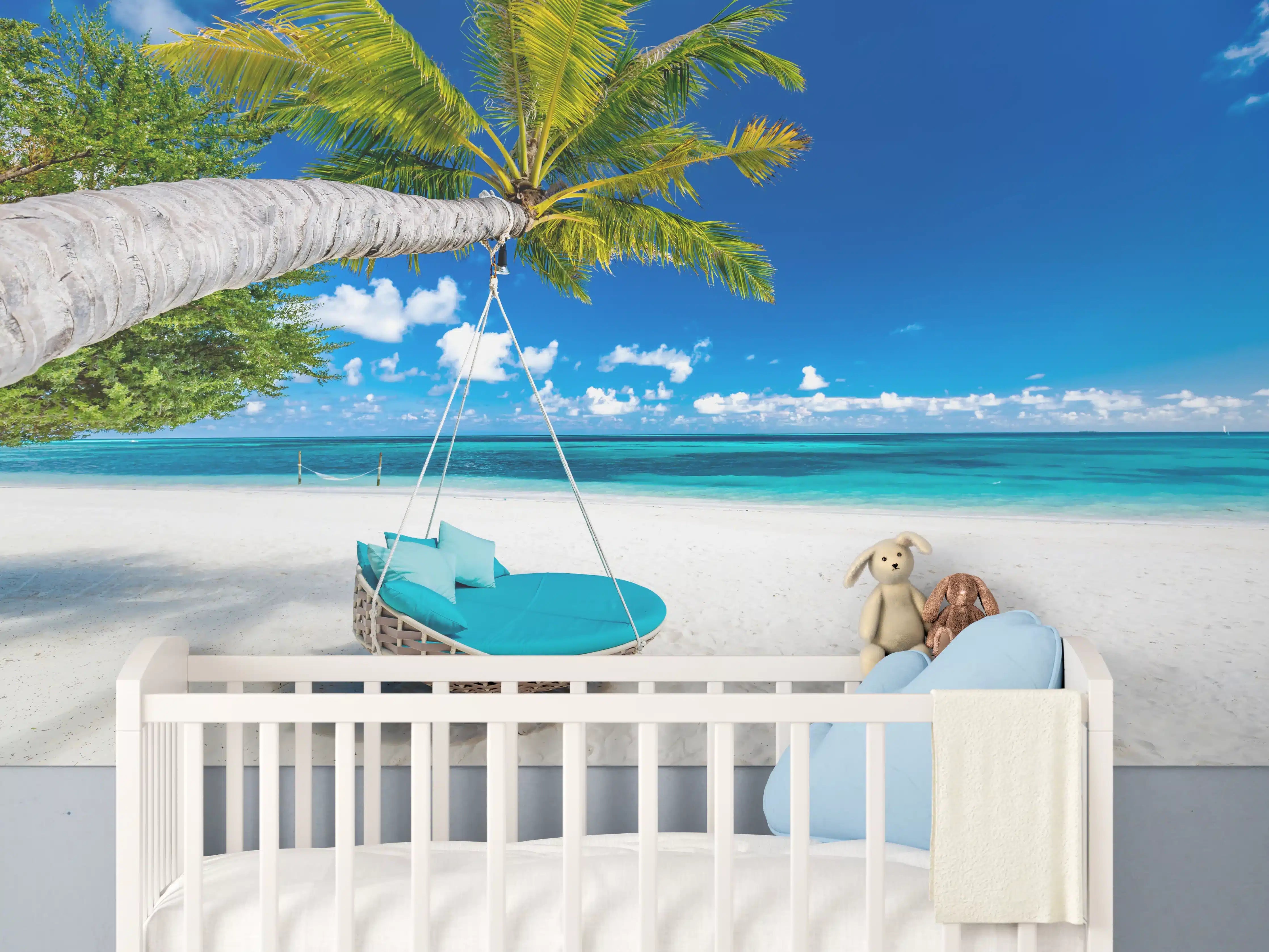 Babyzimmer Wandgestaltung - Tropischer Strand mit Hängebett
