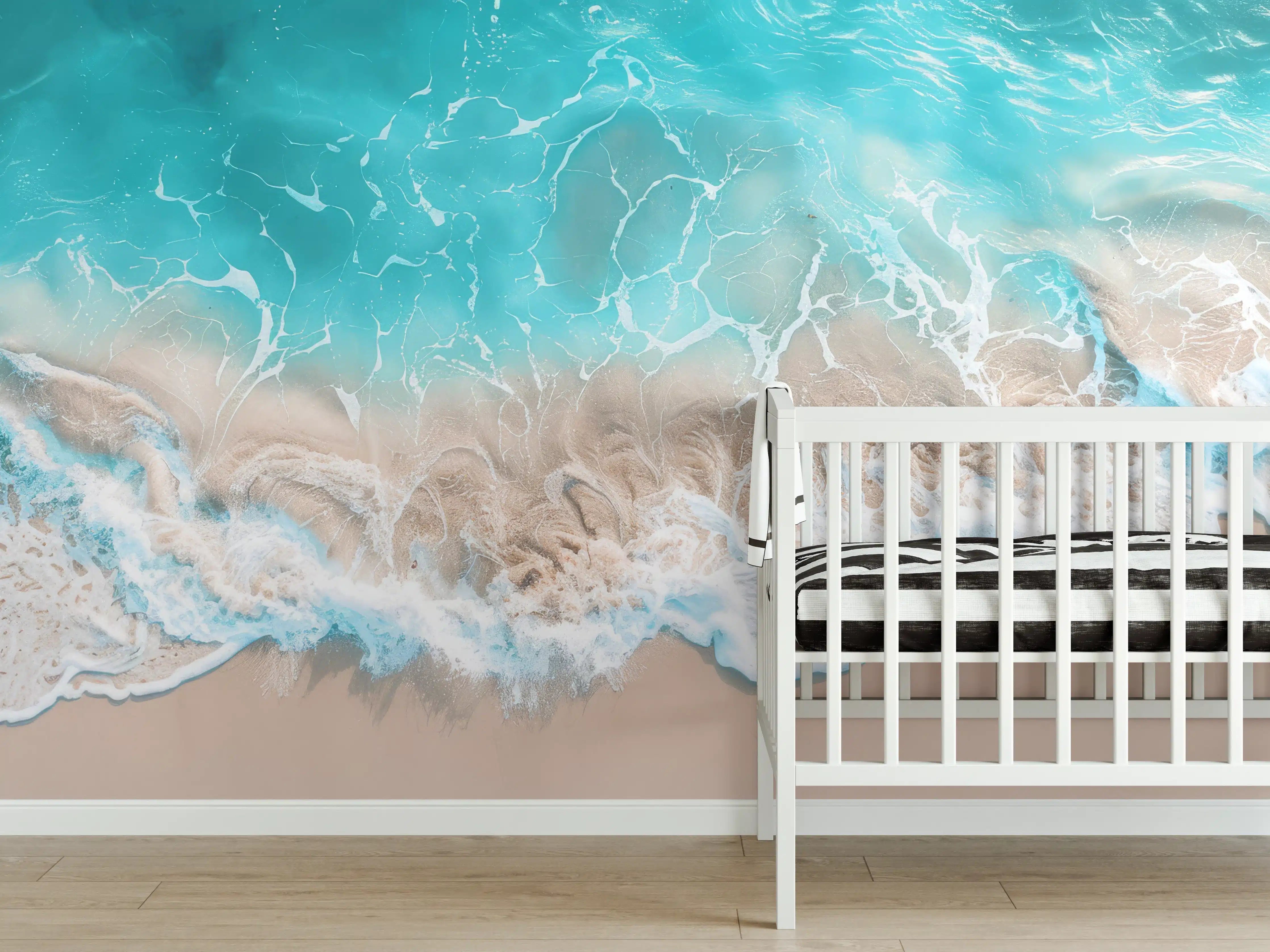 Babyzimmer Wandgestaltung - Tropischer Strand mit türkisfarbenem Wasser