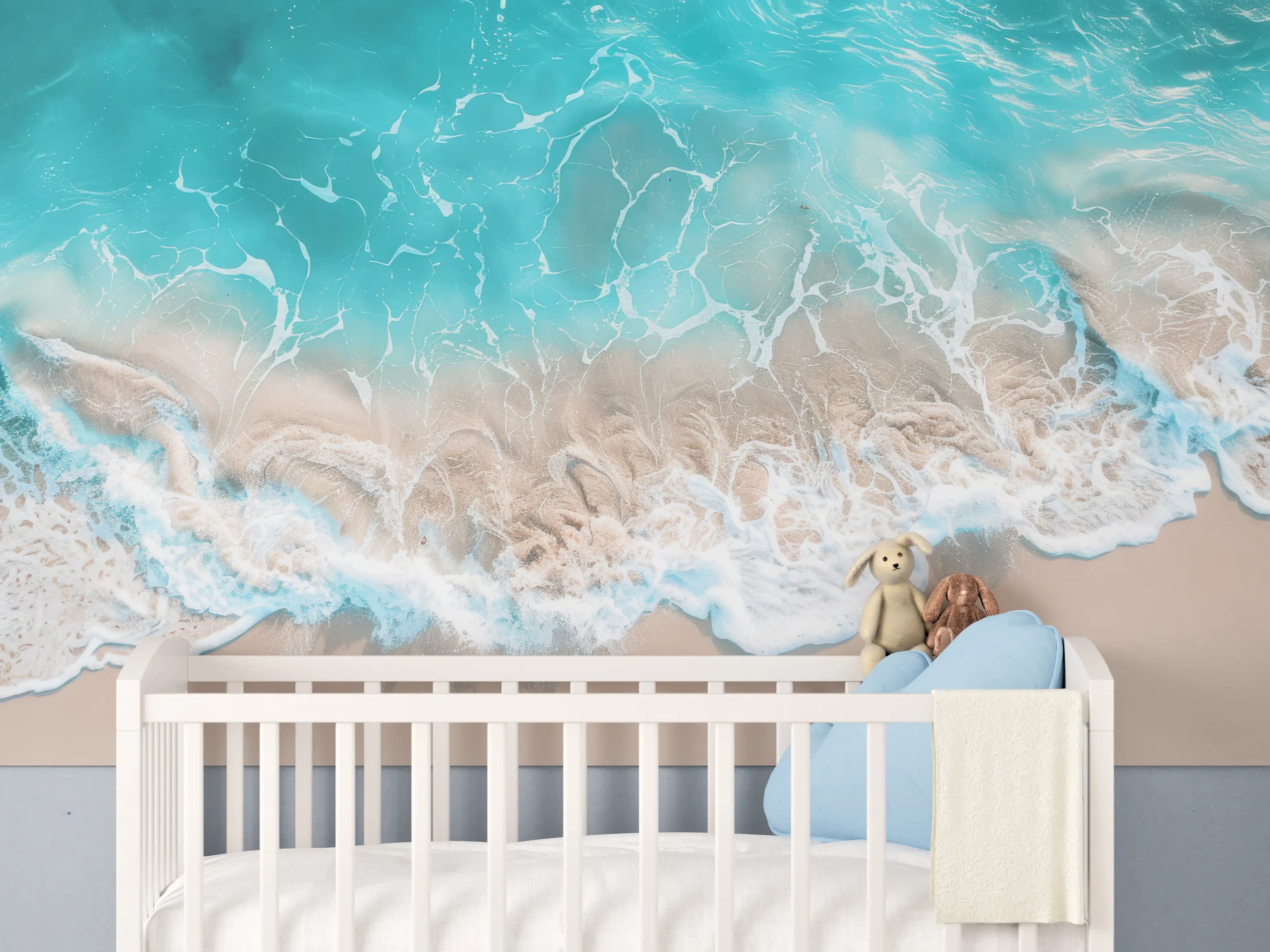Babyzimmer Wandgestaltung - Tropischer Strand mit türkisfarbenem Wasser