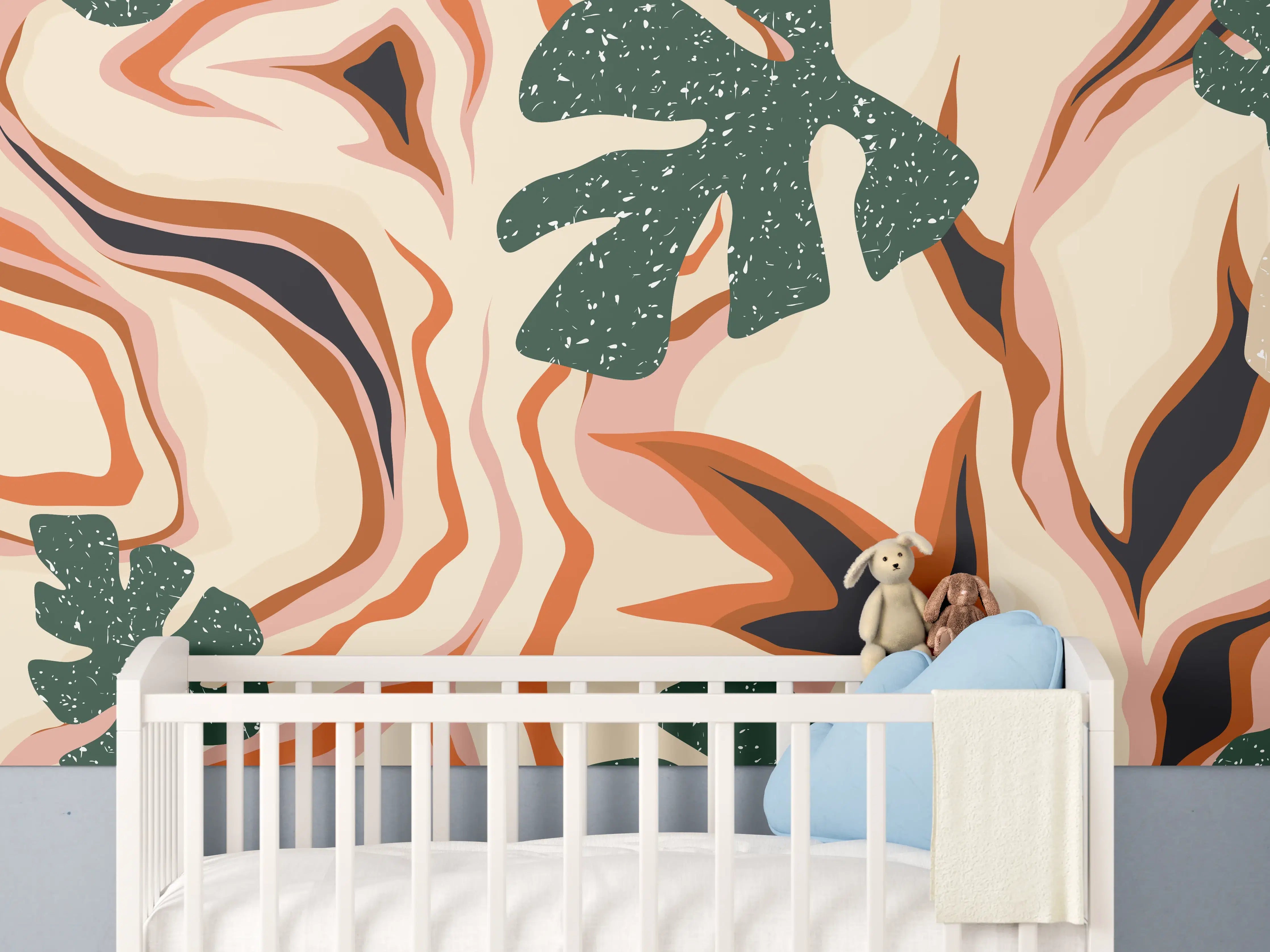 Babyzimmer Wandgestaltung - Tropischer Vortex Beige-Orange