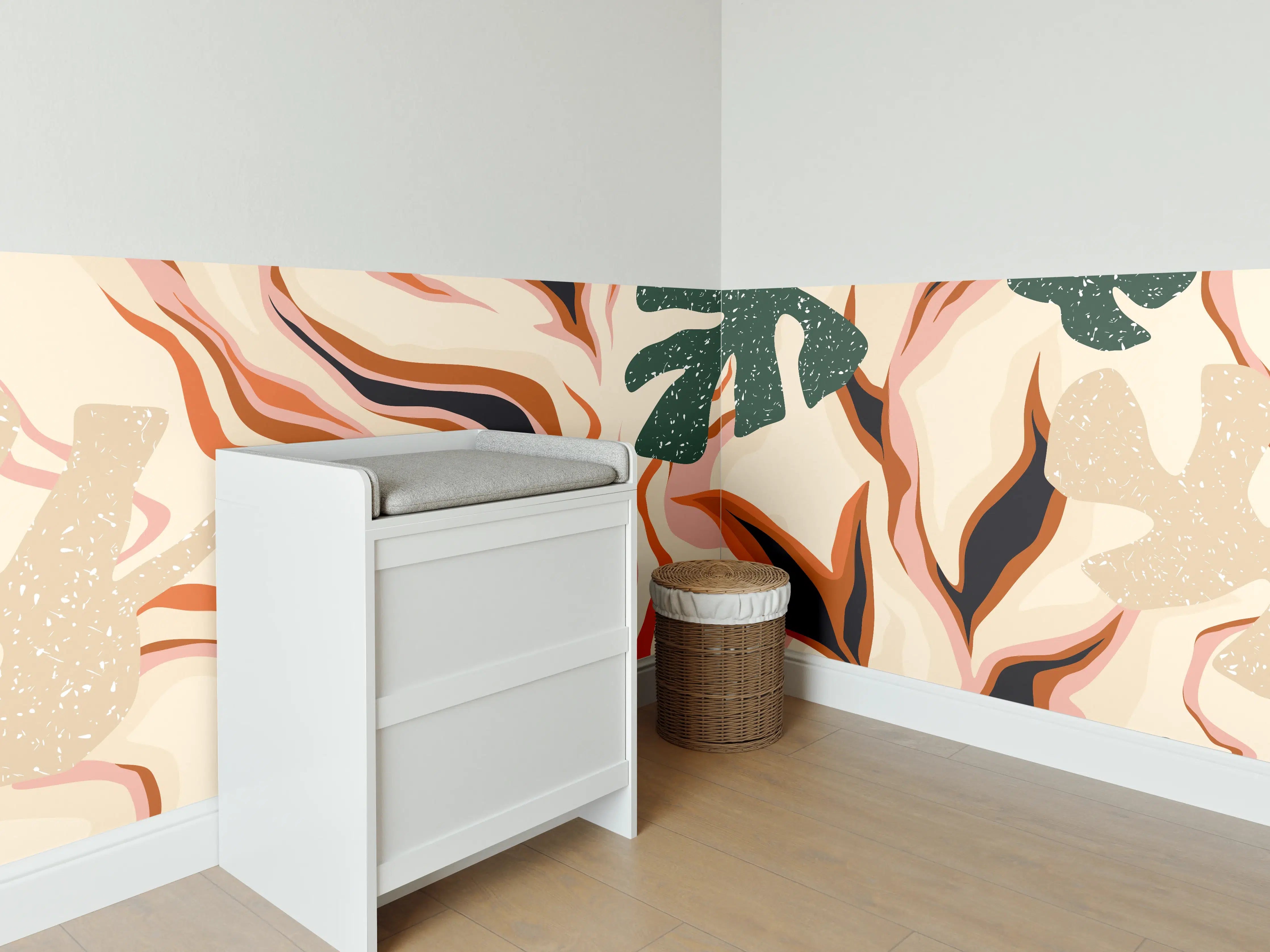 Babyzimmer Wandgestaltung - Tropischer Vortex Beige-Orange
