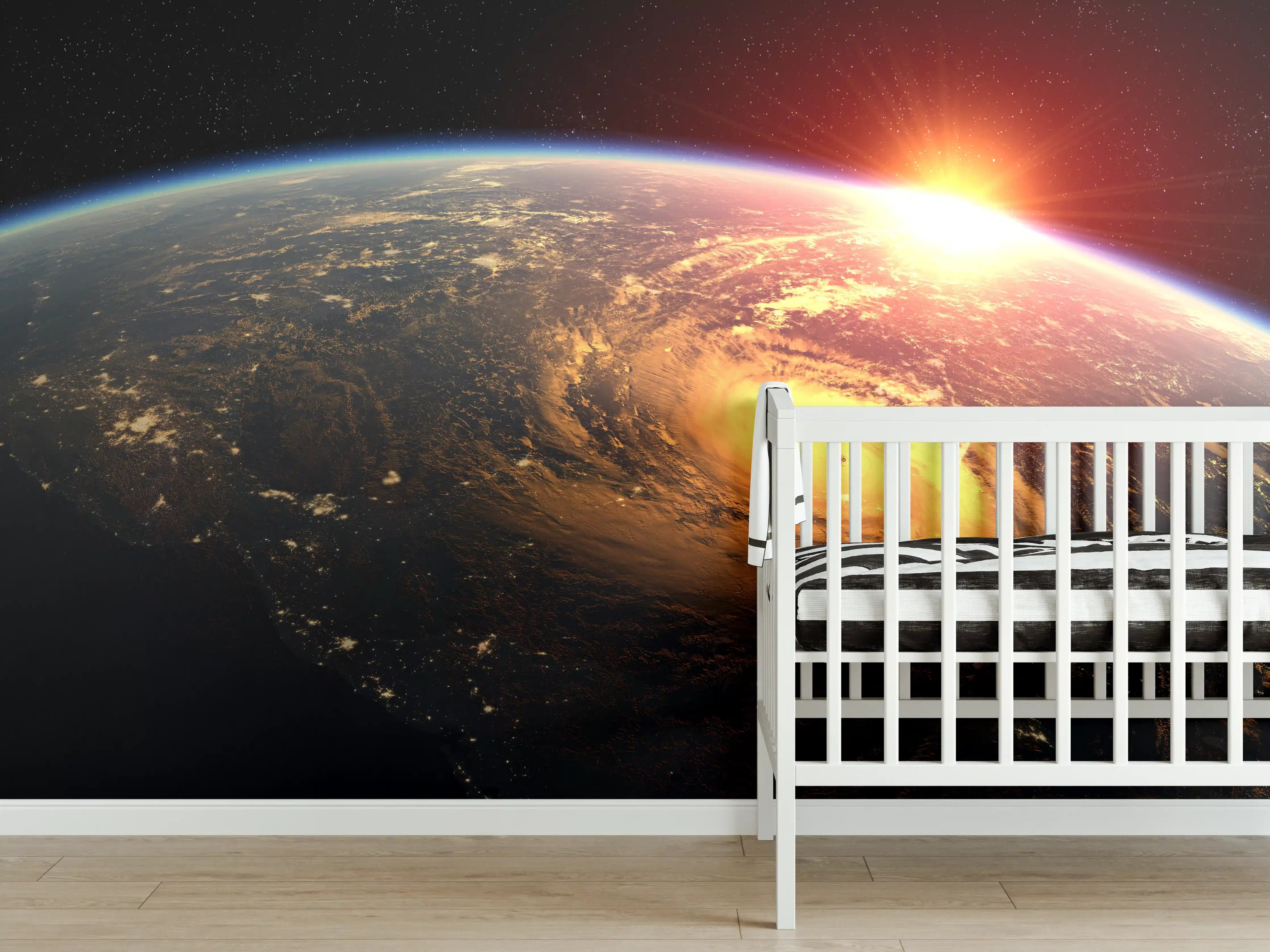 Babyzimmer Wandgestaltung - Tropischer Wirbelsturm aus dem Weltraum