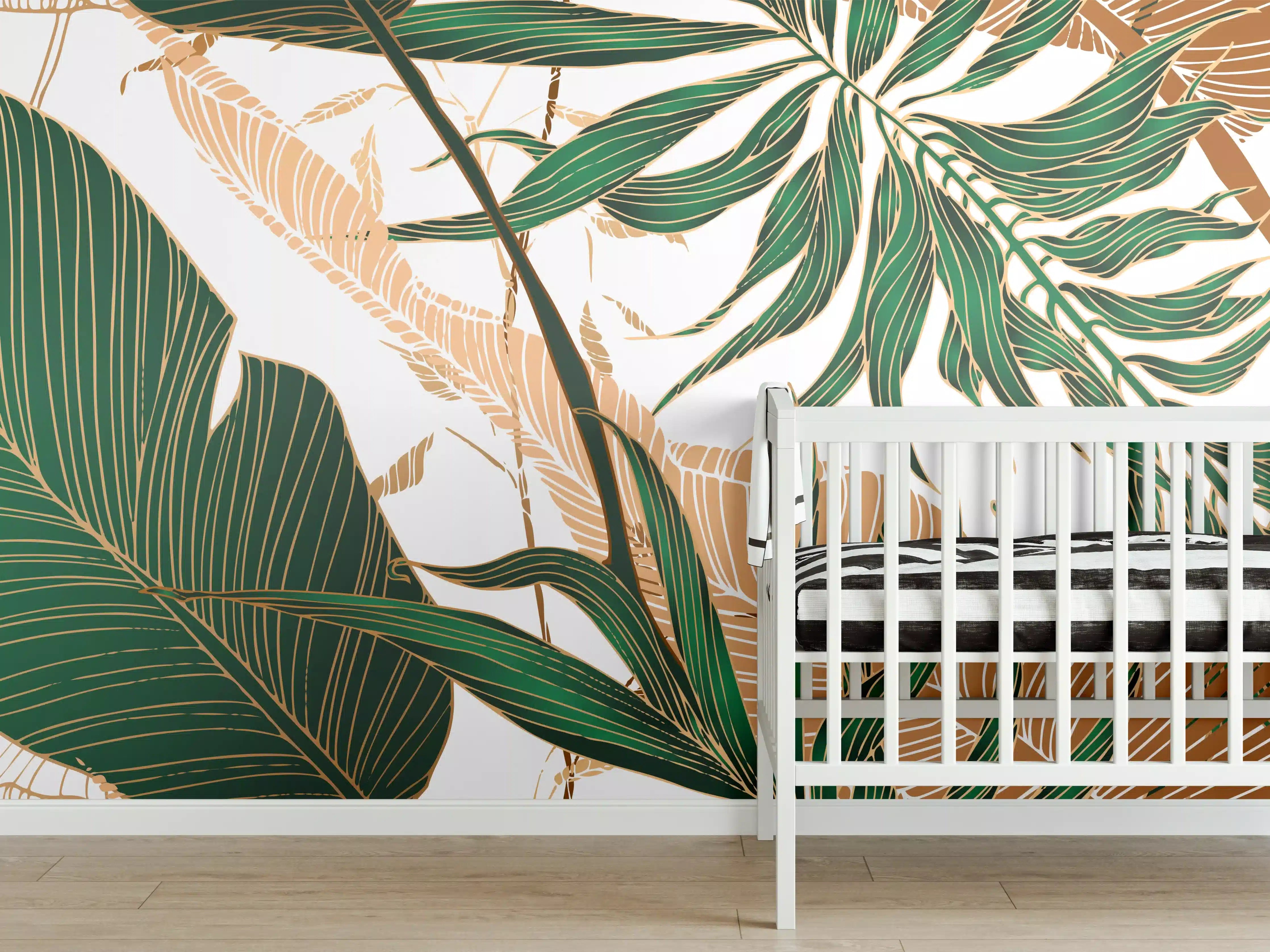 Babyzimmer Wandgestaltung - Tropisches Blattmuster Design
